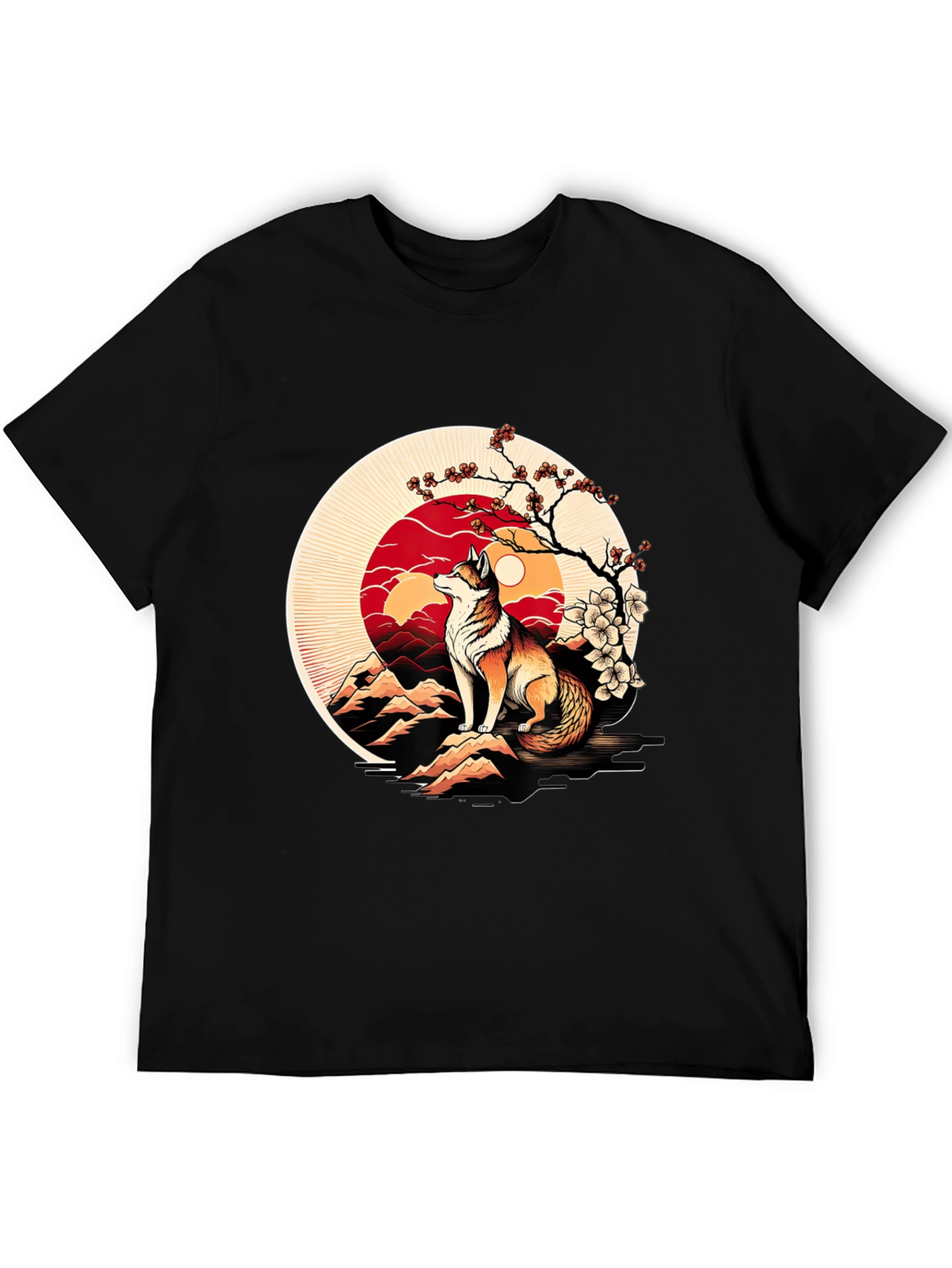 Fox Sunset Graphic Tee - Stylish Mens Black T-Shirt