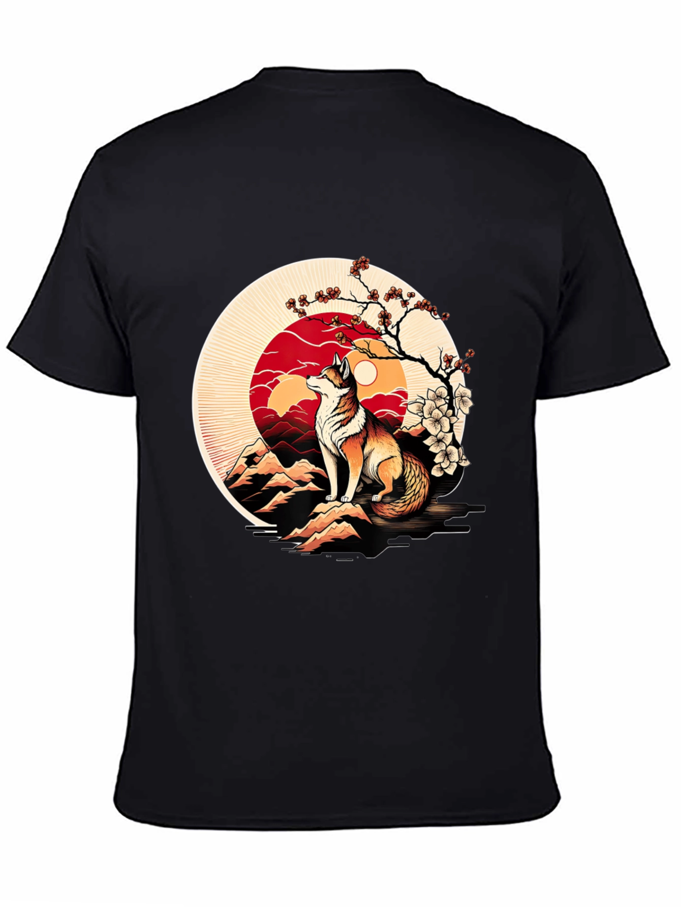 Fox Sunset Graphic Tee - Stylish Mens Black T-Shirt