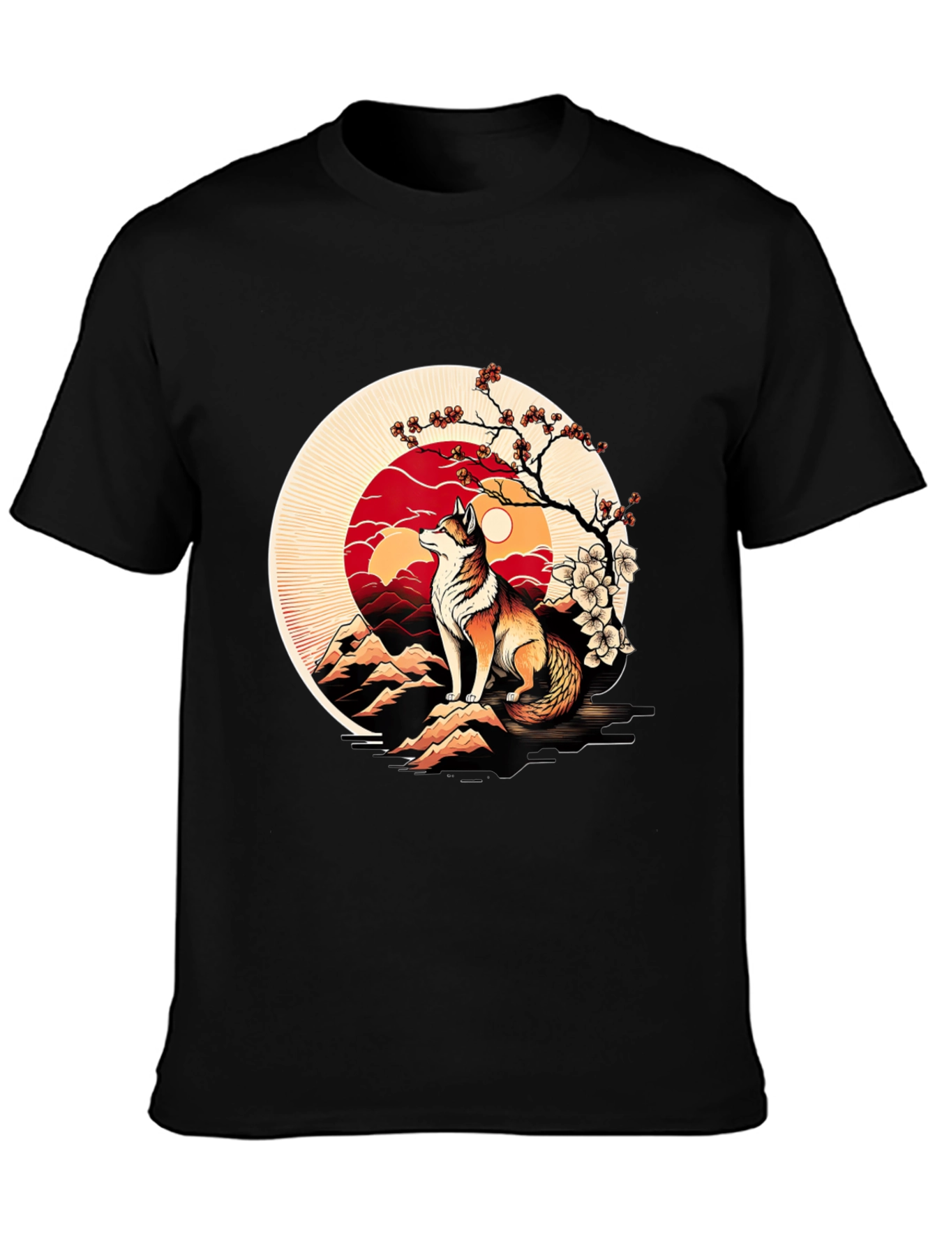 Fox Sunset Graphic Tee - Stylish Mens Black T-Shirt