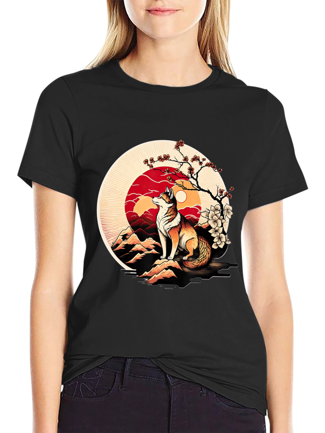 Fox Sunset Graphic Tee - Stylish Mens Black T-Shirt