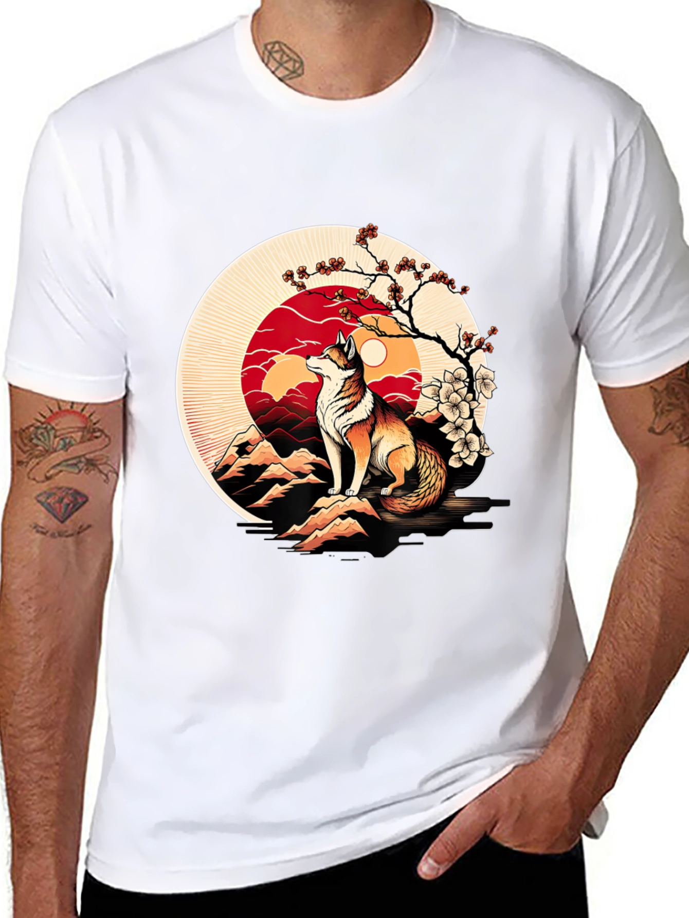 Fox Sunset Graphic Tee - Stylish Mens Black T-Shirt