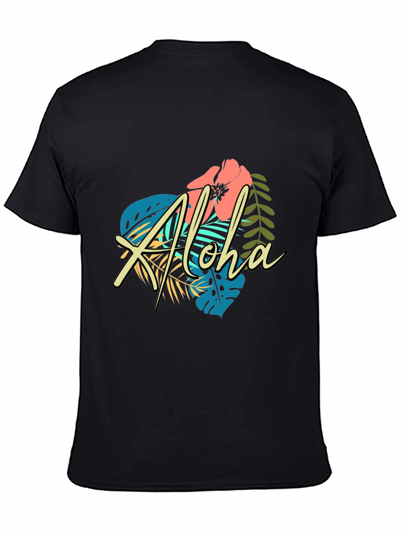 Tropical Aloha Graphic Black T-Shirt
