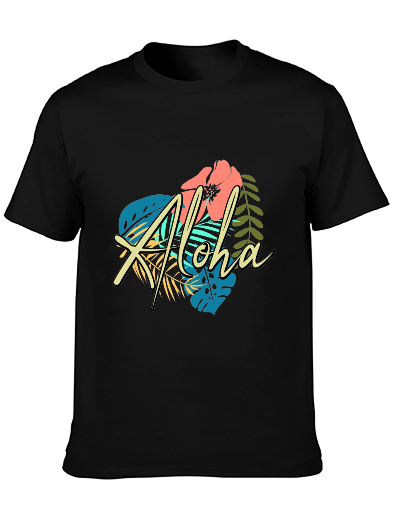Tropical Aloha Graphic Black T-Shirt