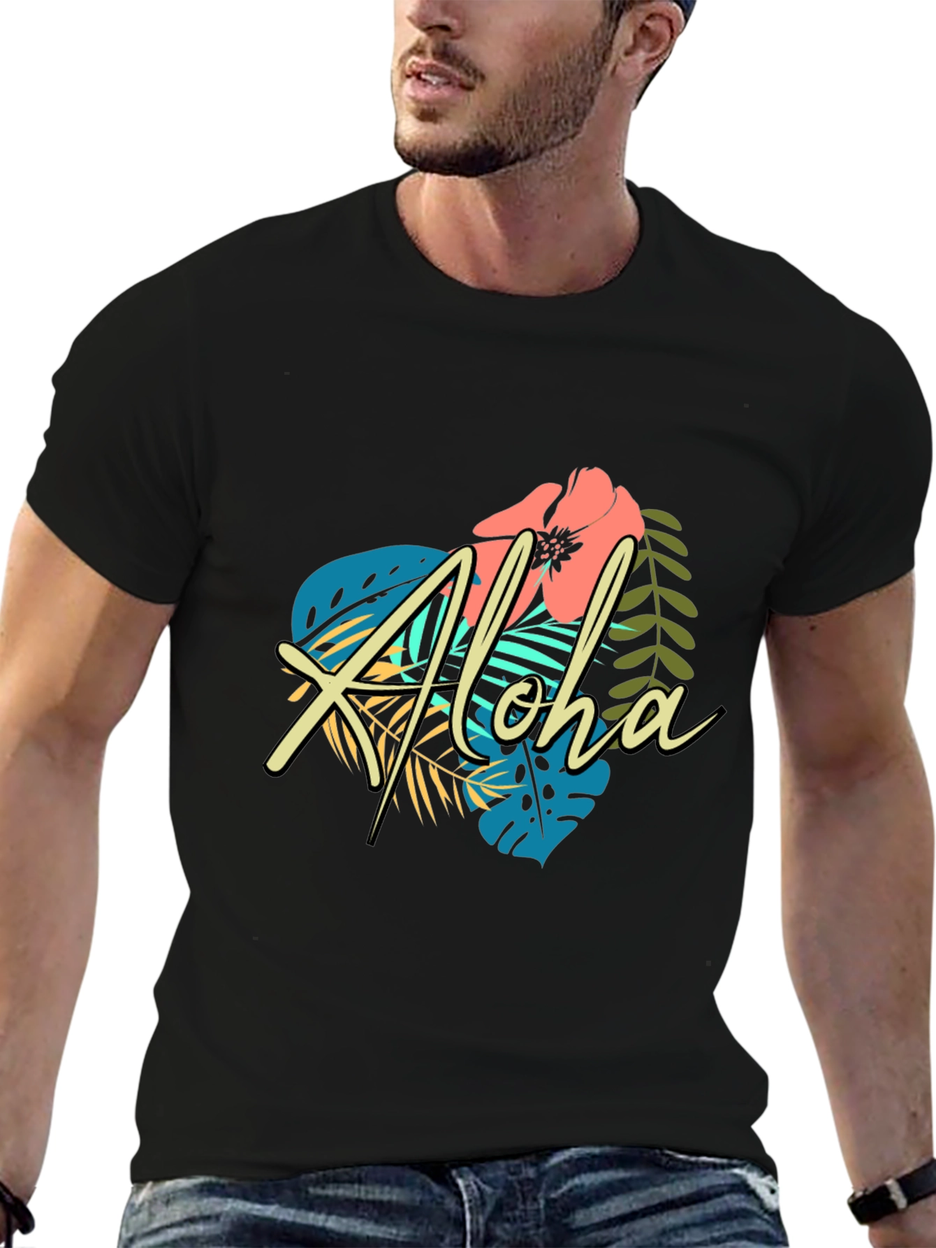 Tropical Aloha Graphic Black T-Shirt