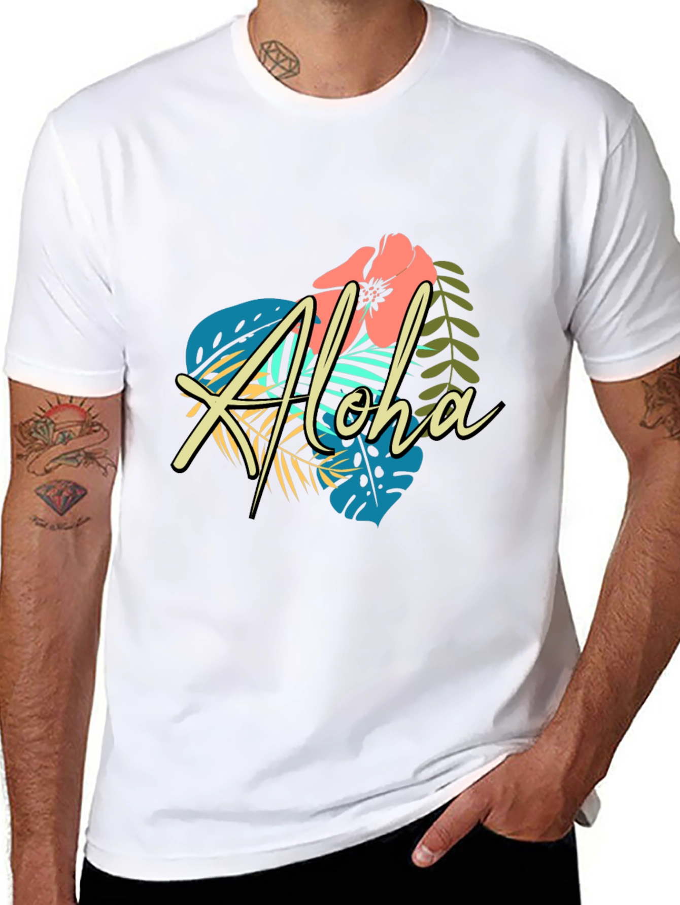 Tropical Aloha Graphic Black T-Shirt