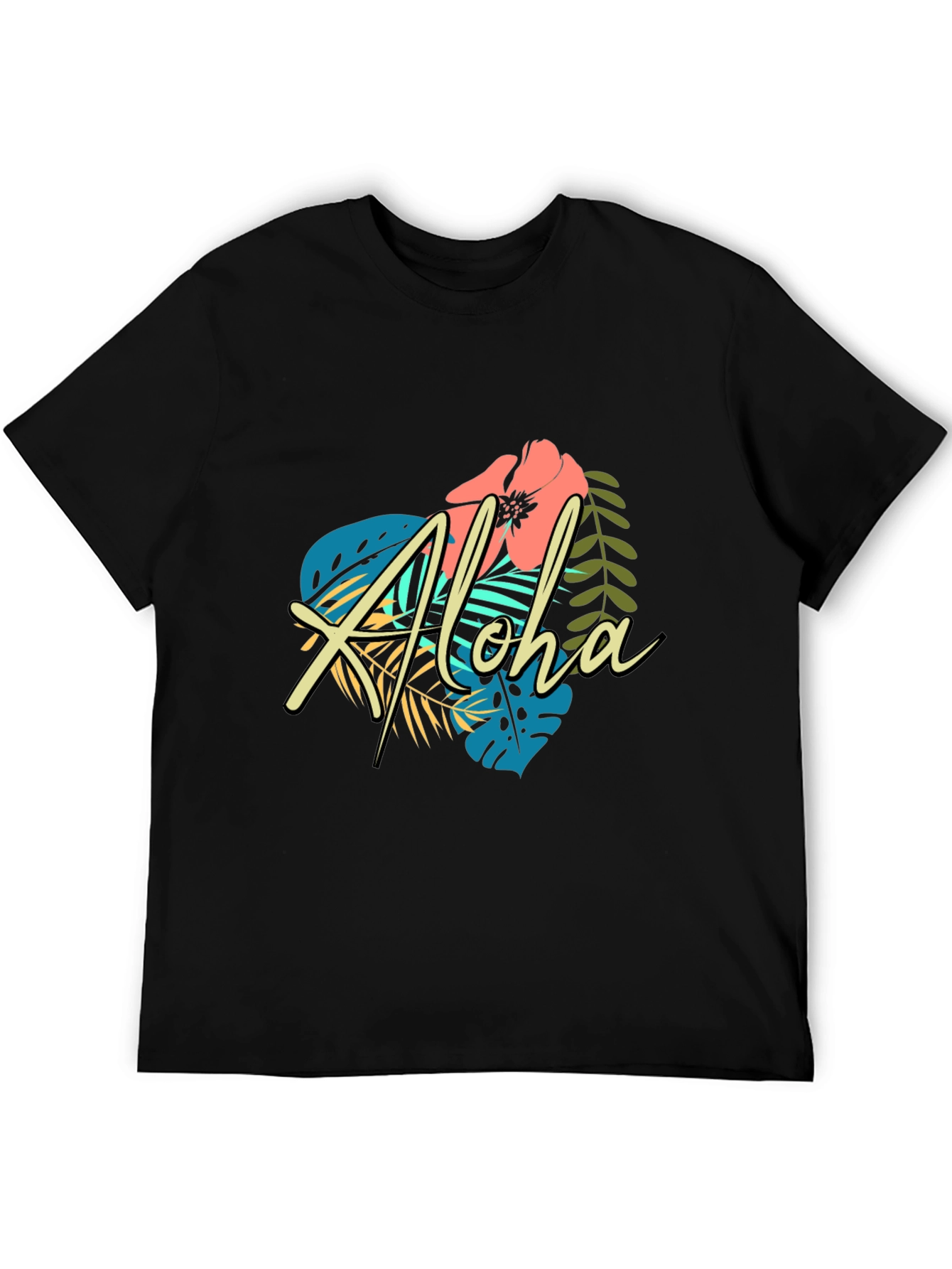 Tropical Aloha Graphic Black T-Shirt