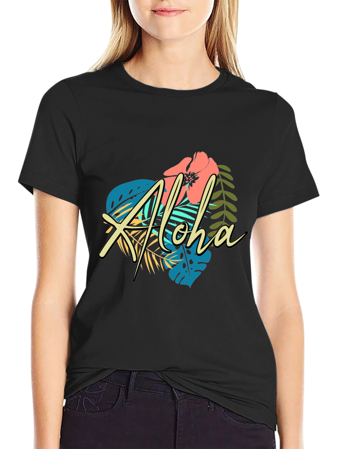 Tropical Aloha Graphic Black T-Shirt