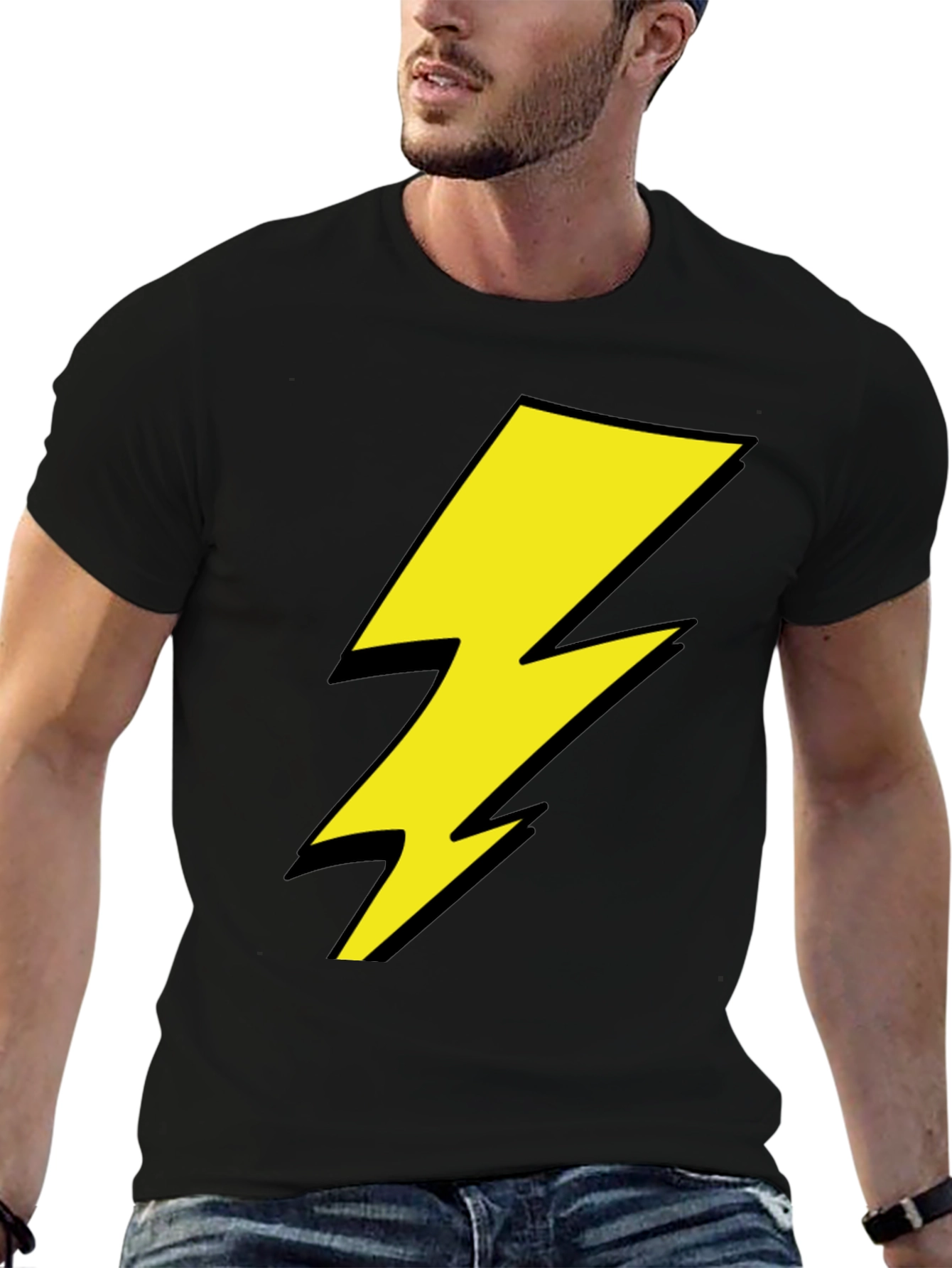Lightning Bolt Graphic Tee - Black Cotton Shirt