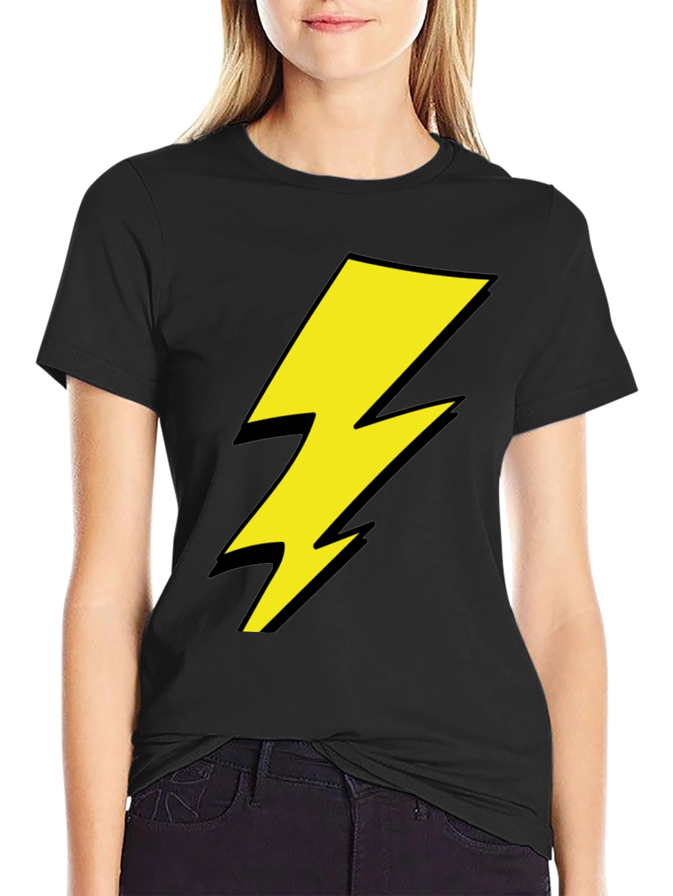 Lightning Bolt Graphic Tee - Black Cotton Shirt