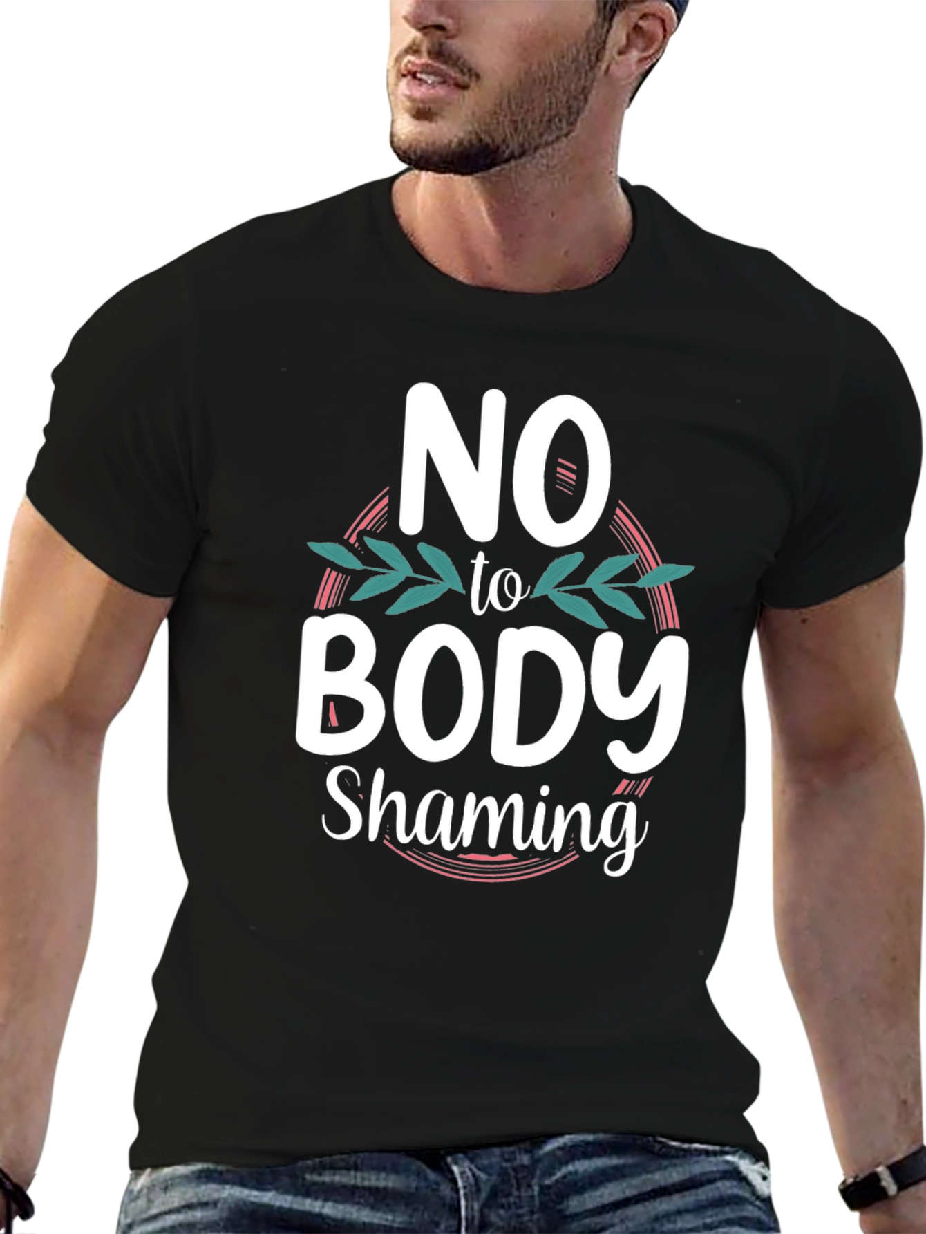 No to Body Shaming Black Graphic T-Shirt