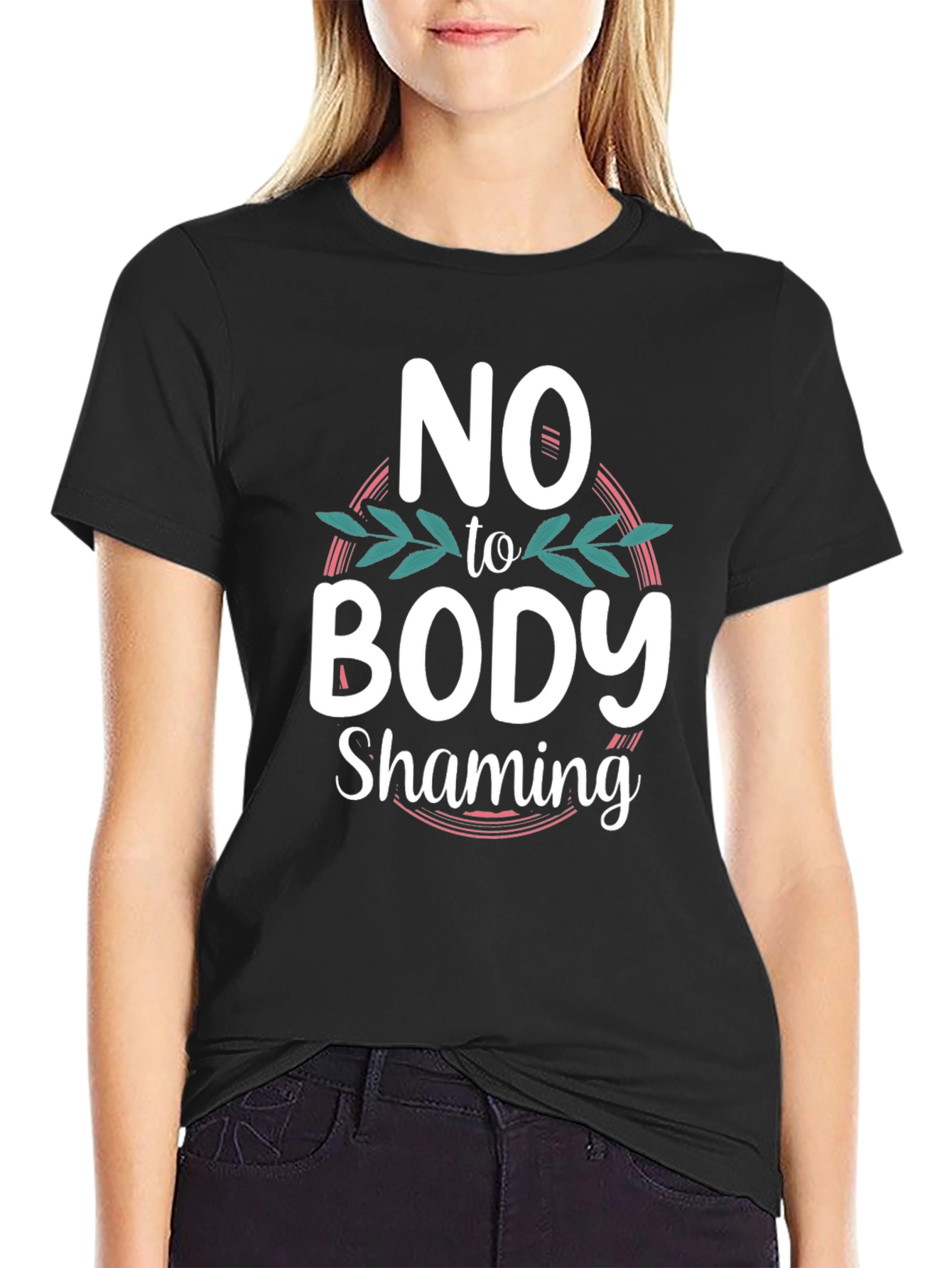 No to Body Shaming Black Graphic T-Shirt