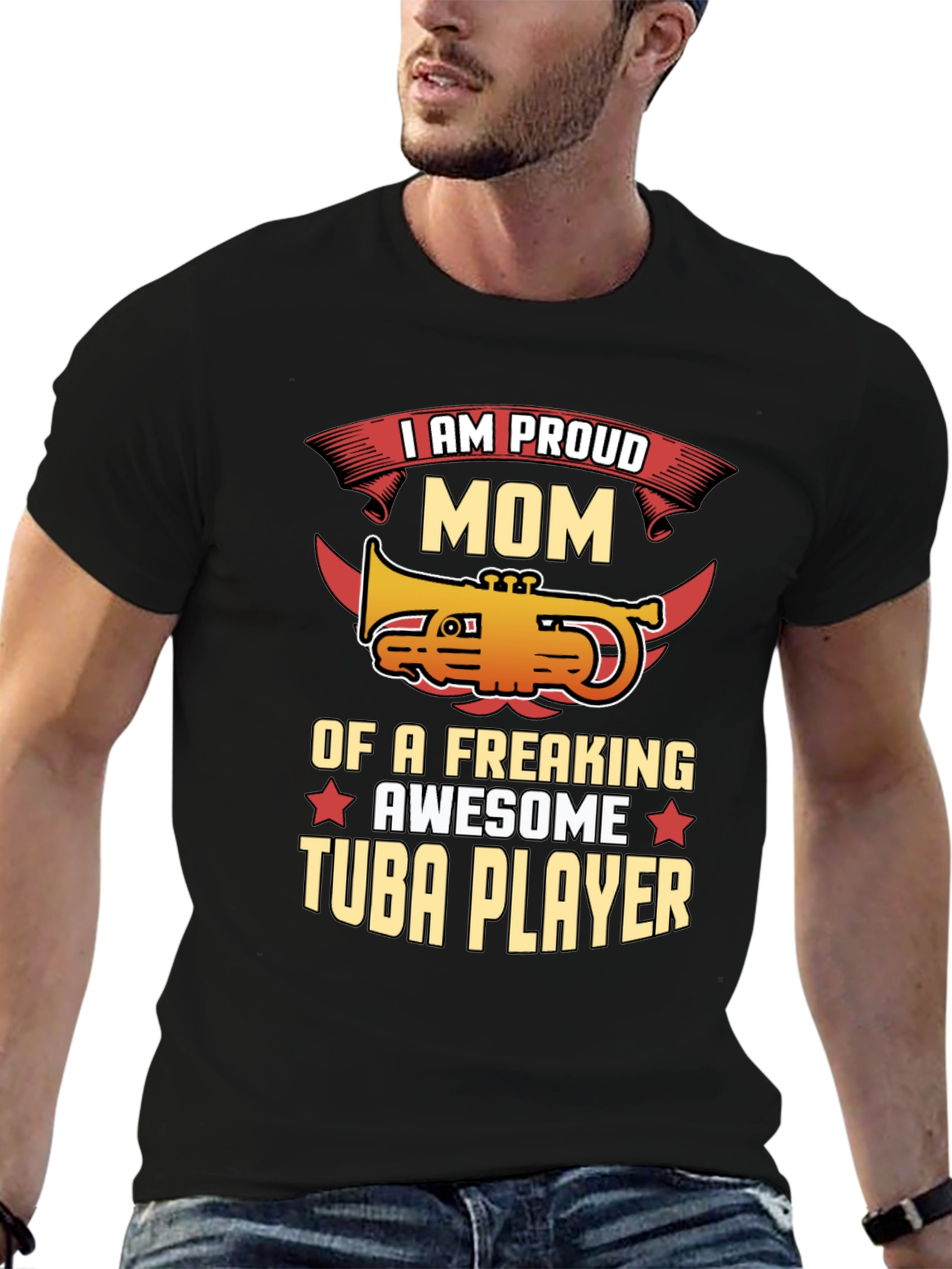 Proud Mom Tuba Player Graphic Tee - Black