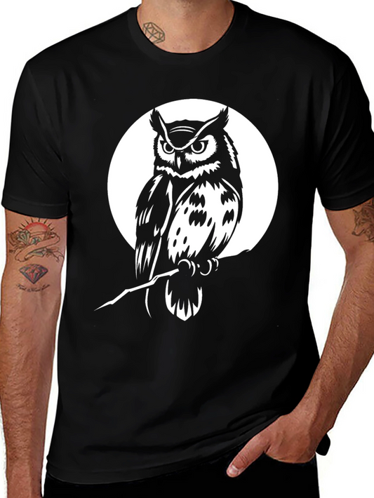 Owl Graphic Tee - Black Cotton Blend T-Shirt