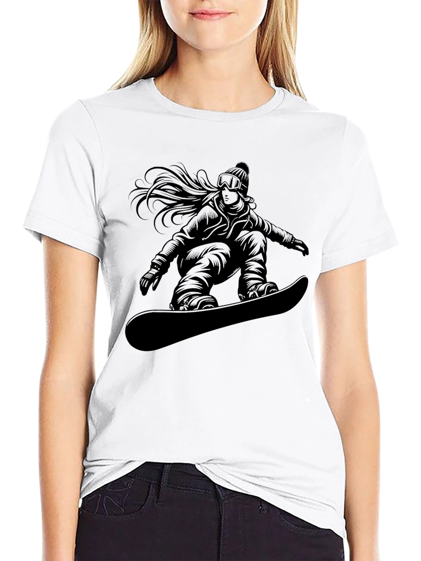 Black T-Shirt with Snowboarder Graphic