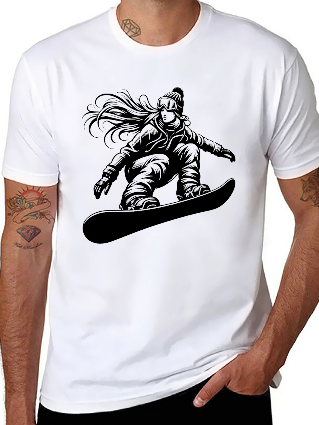 Black T-Shirt with Snowboarder Graphic
