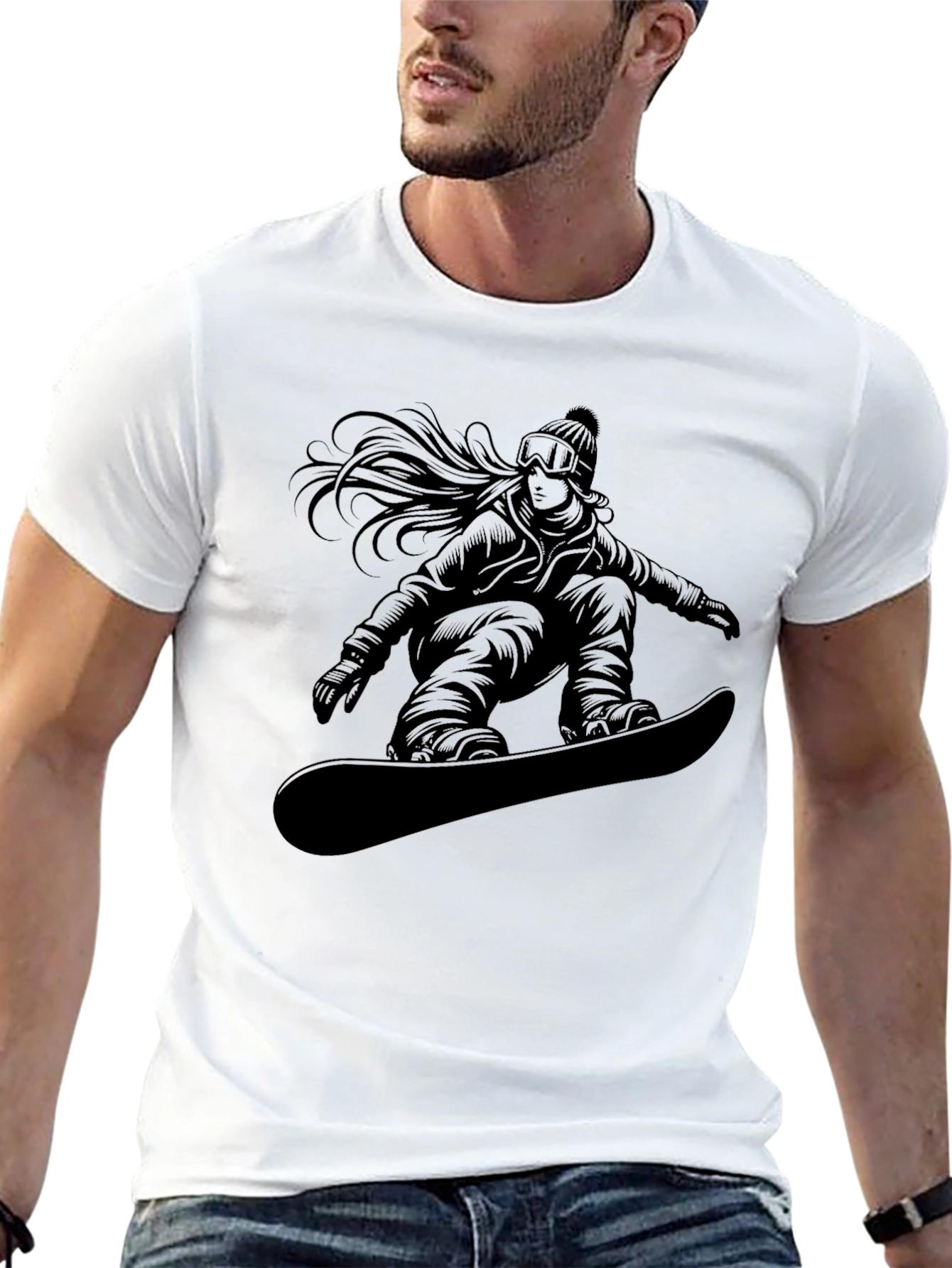 Black T-Shirt with Snowboarder Graphic
