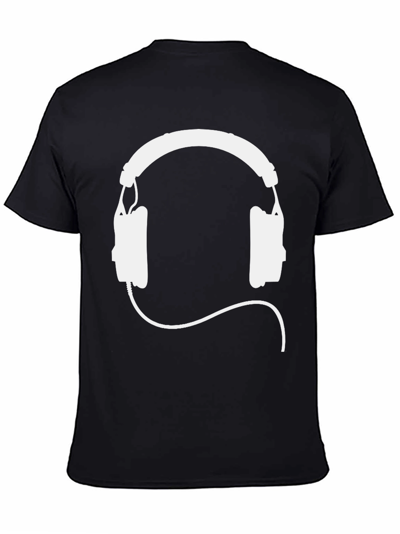 Black T-Shirt with White Headphone Graphic