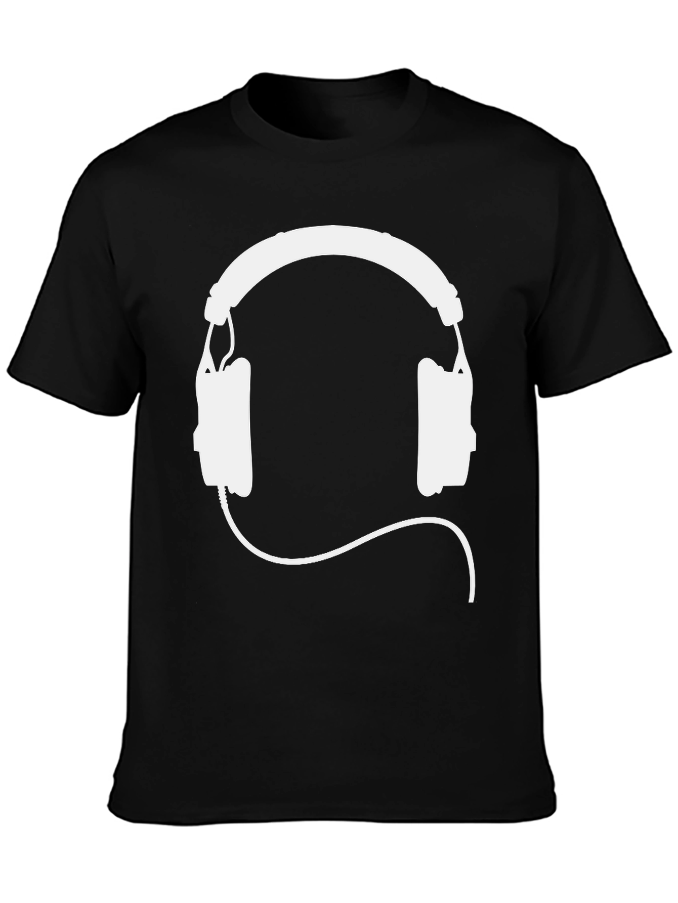 Black T-Shirt with White Headphone Graphic