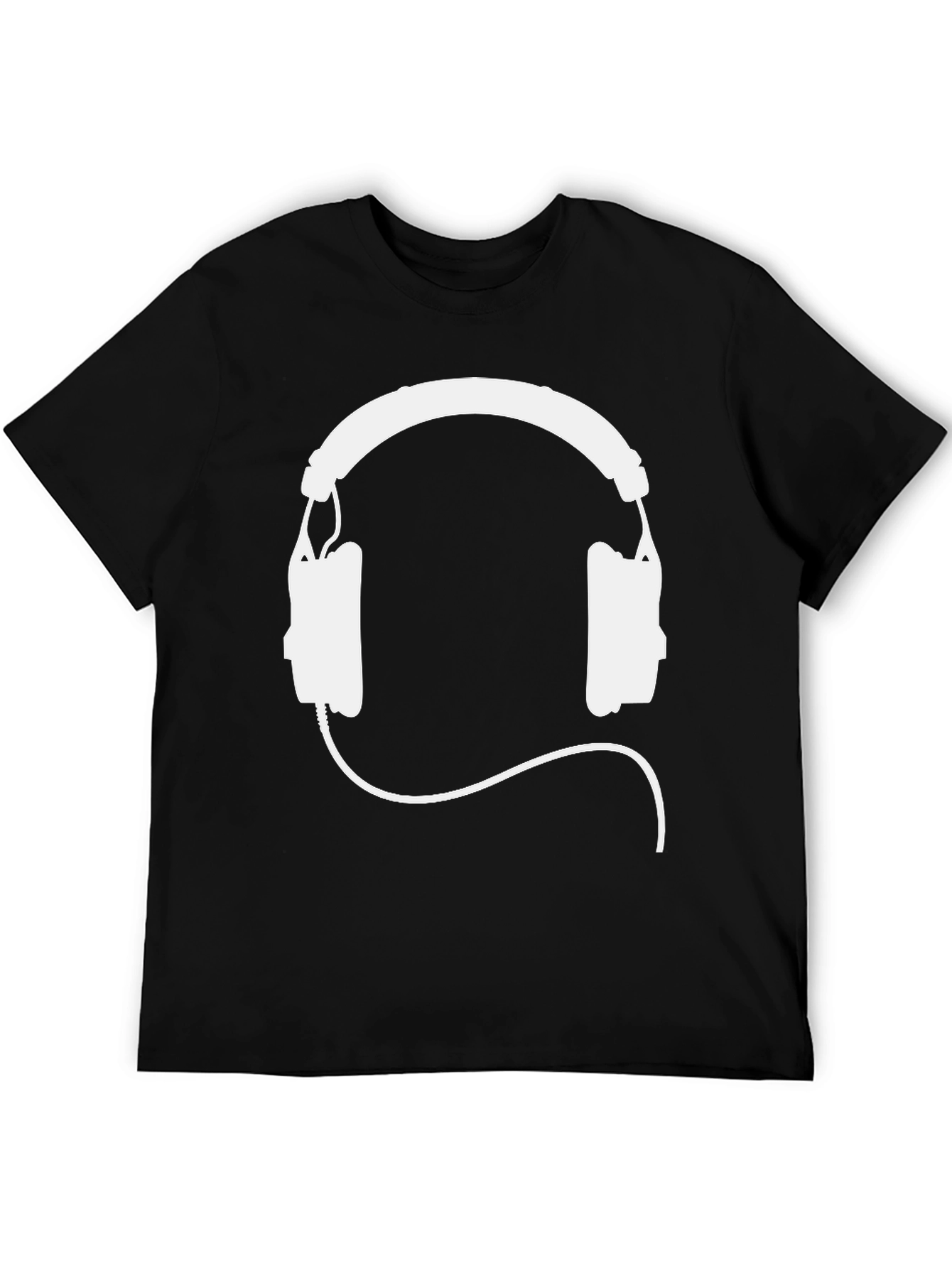 Black T-Shirt with White Headphone Graphic