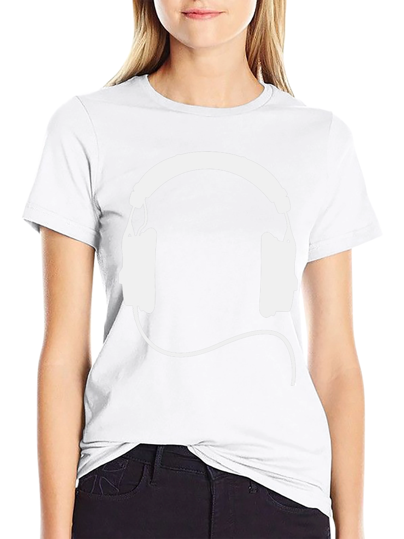 Black T-Shirt with White Headphone Graphic