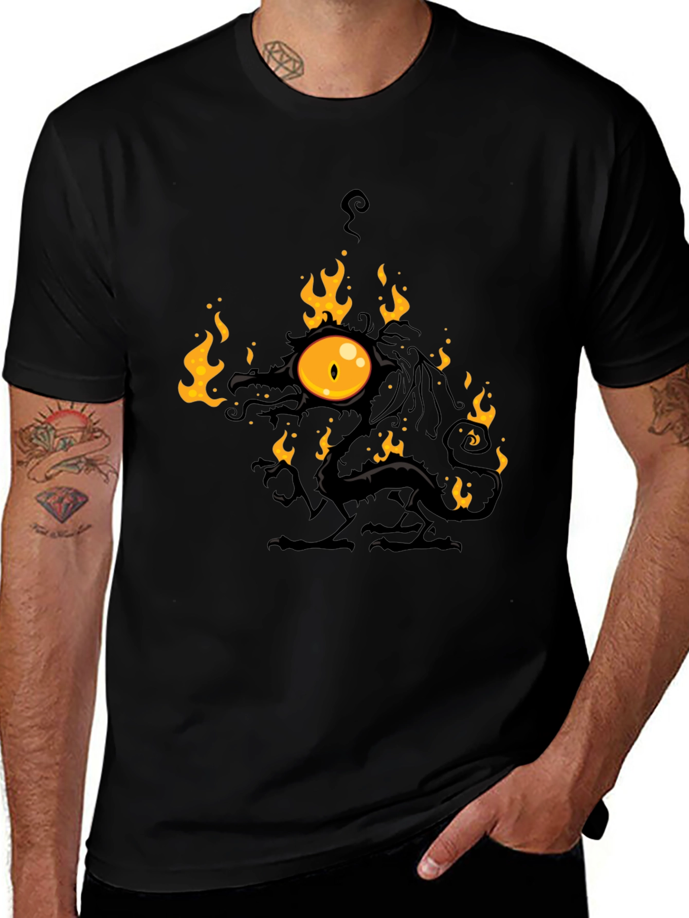 Fiery Eye Dragon Black T-Shirt