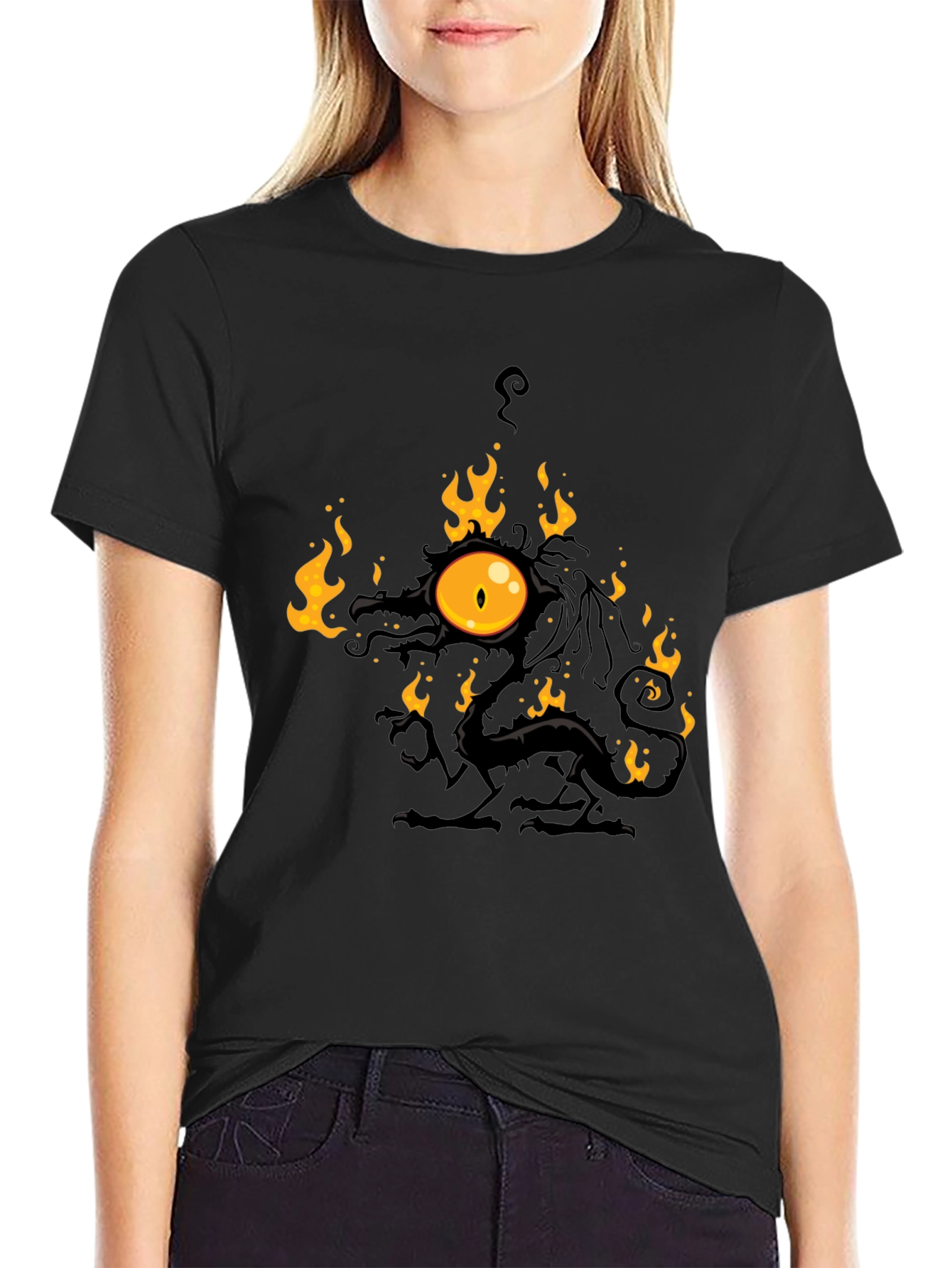 Fiery Eye Dragon Black T-Shirt