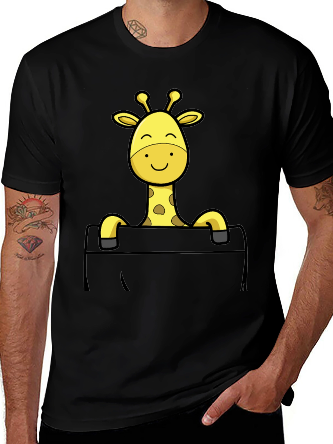 Giraffe Pocket T-Shirt - Novelty Animal Tee