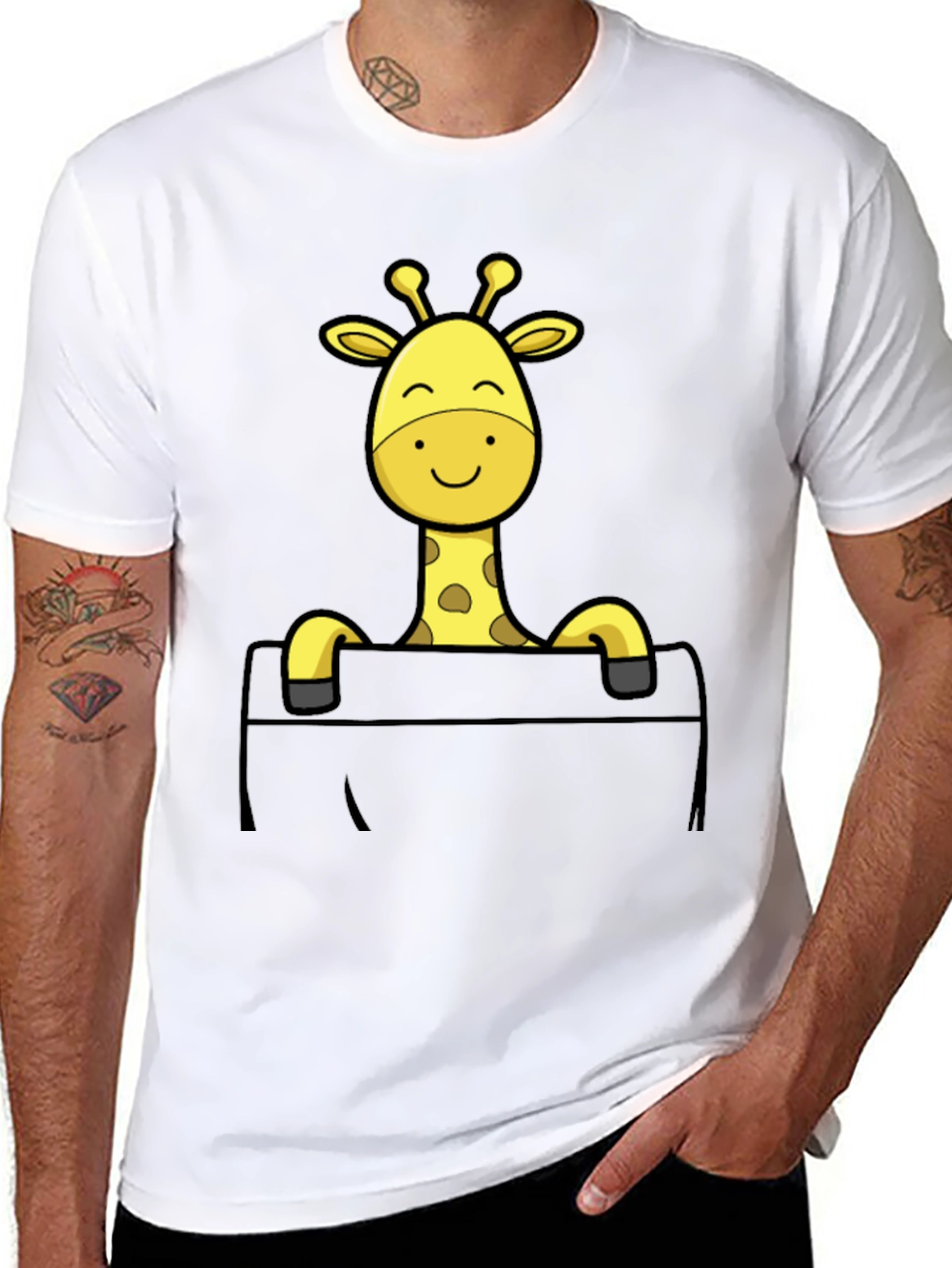 Giraffe Pocket T-Shirt - Novelty Animal Tee