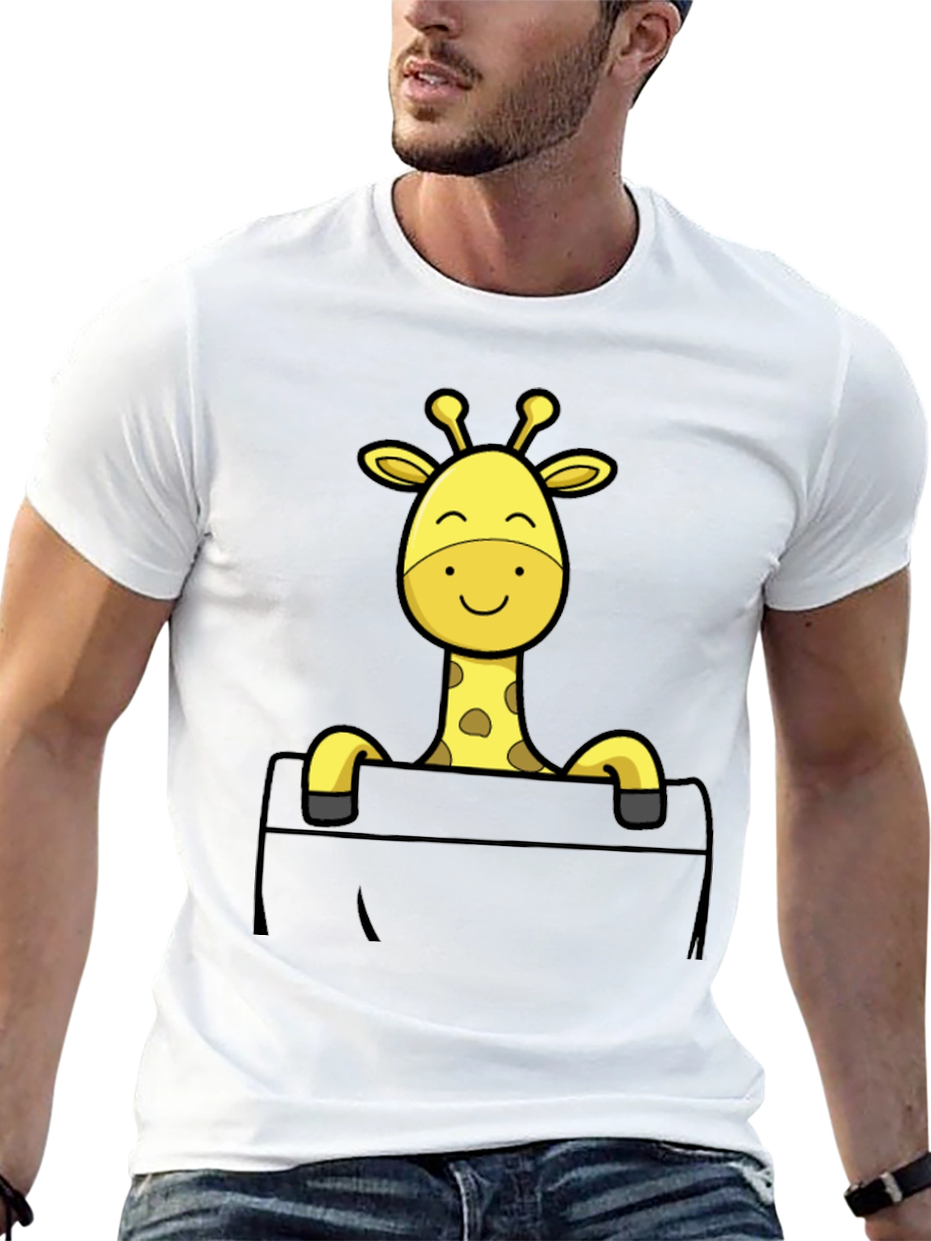 Giraffe Pocket T-Shirt - Novelty Animal Tee