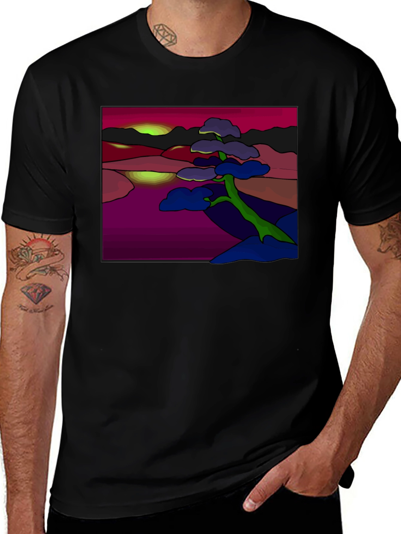 Abstract Landscape Graphic Tee - Black