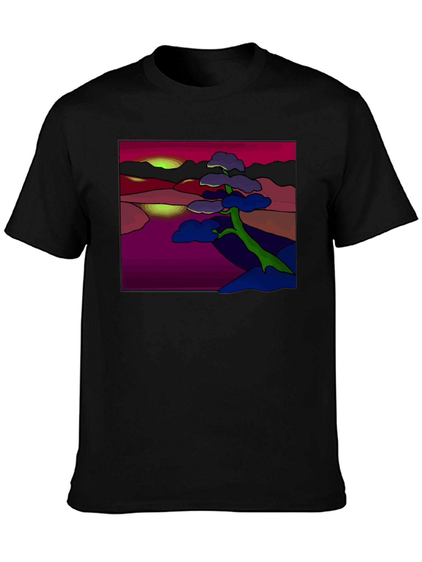 Abstract Landscape Graphic Tee - Black