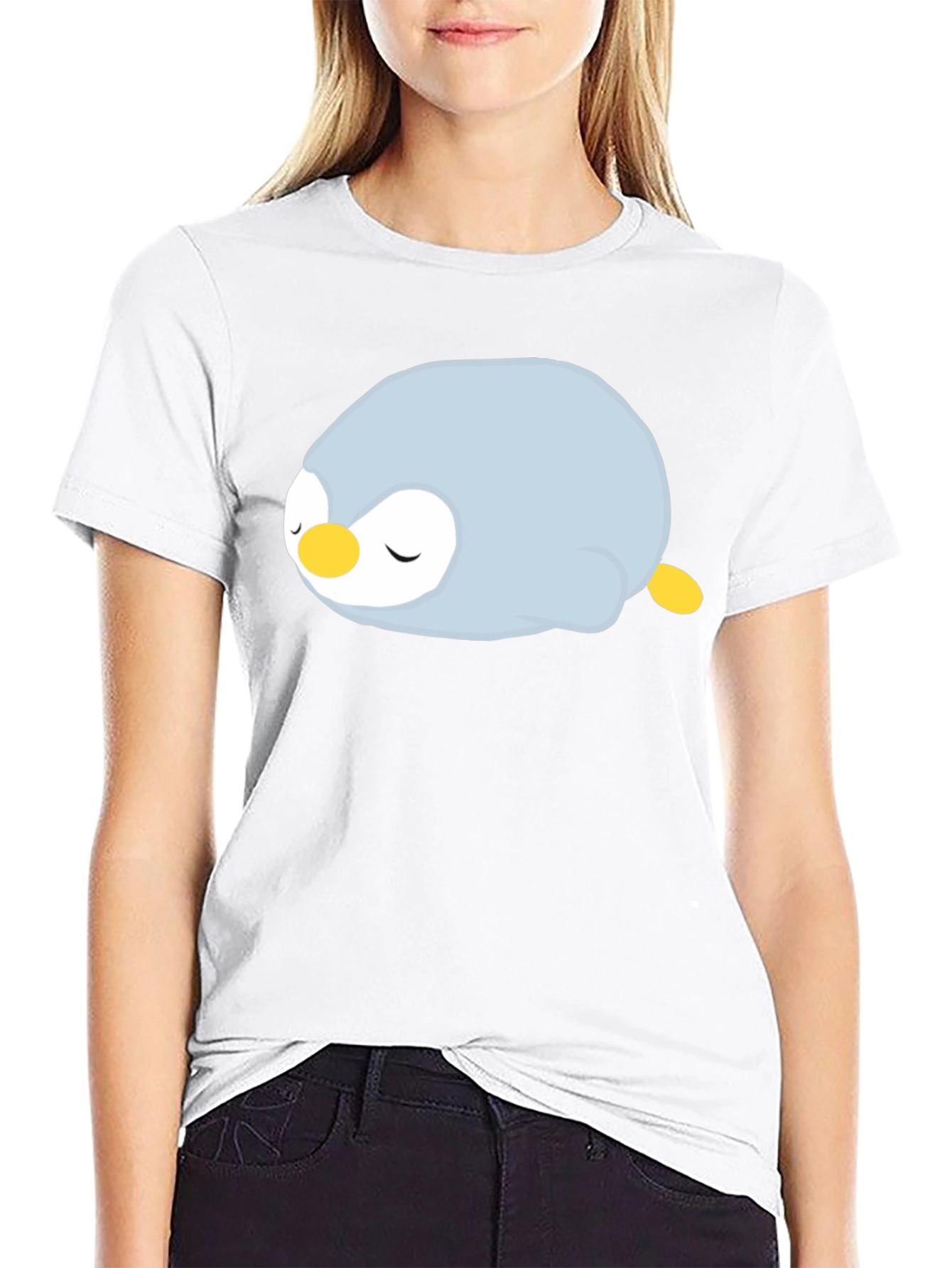 Cute Sleeping Penguin Graphic Black T-Shirt