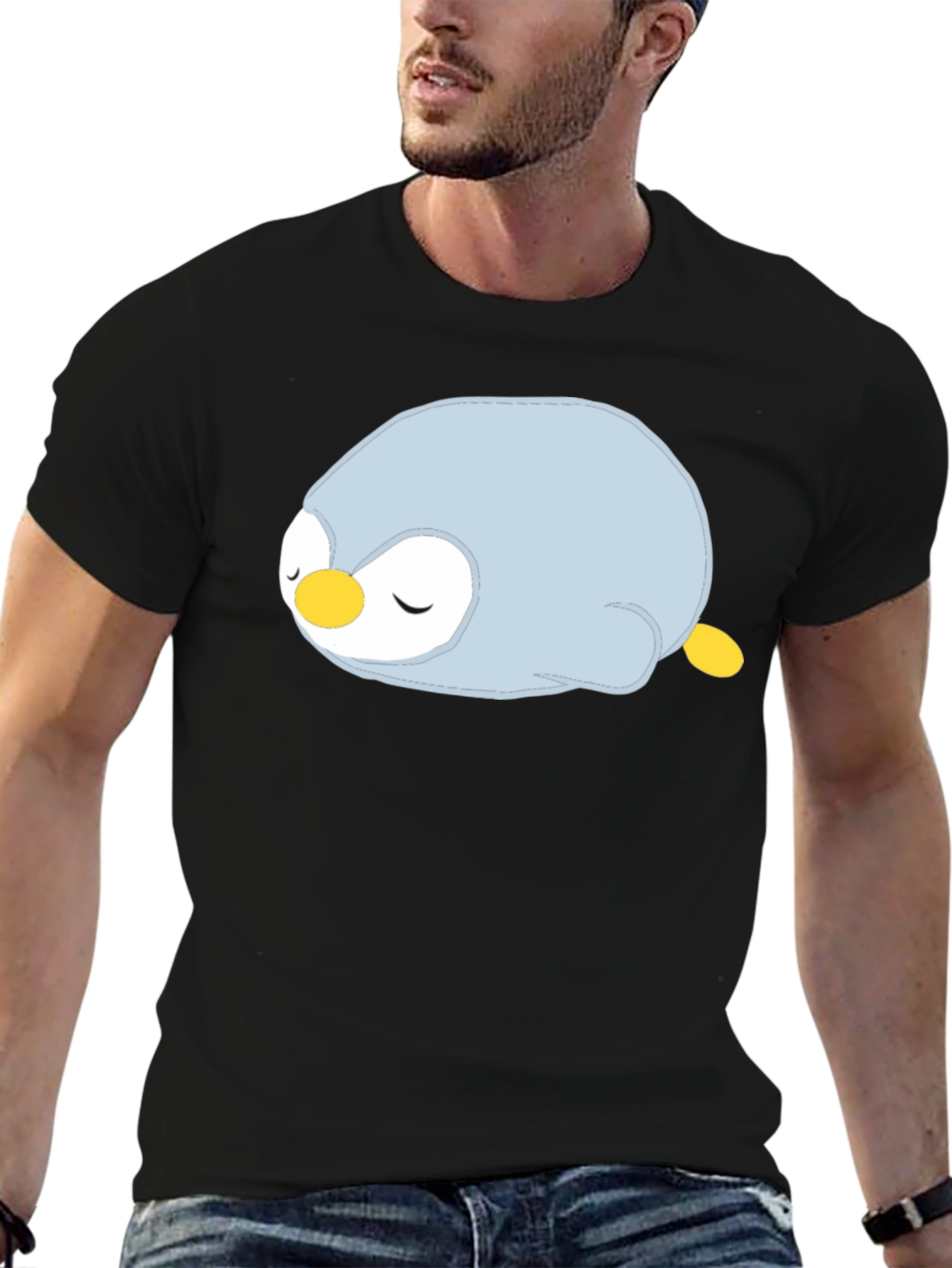 Cute Sleeping Penguin Graphic Black T-Shirt