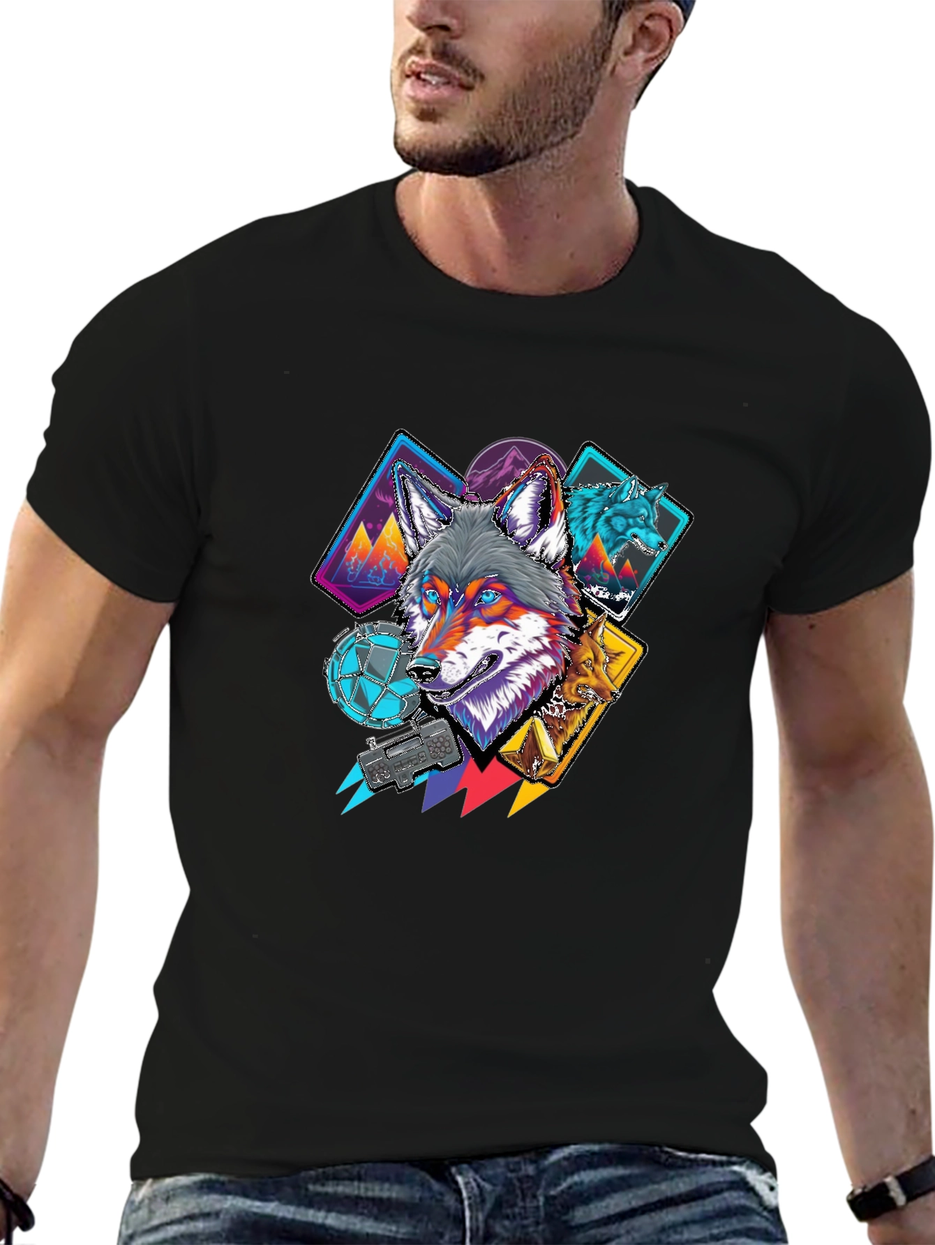 Wolf Graphic Print Black Tee