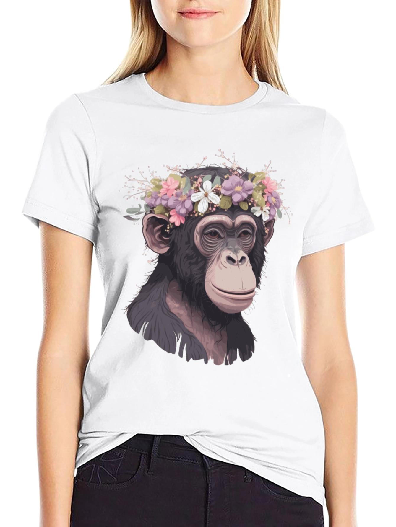 Monkey Flower Crown T-Shirt - Artistic Animal Tee