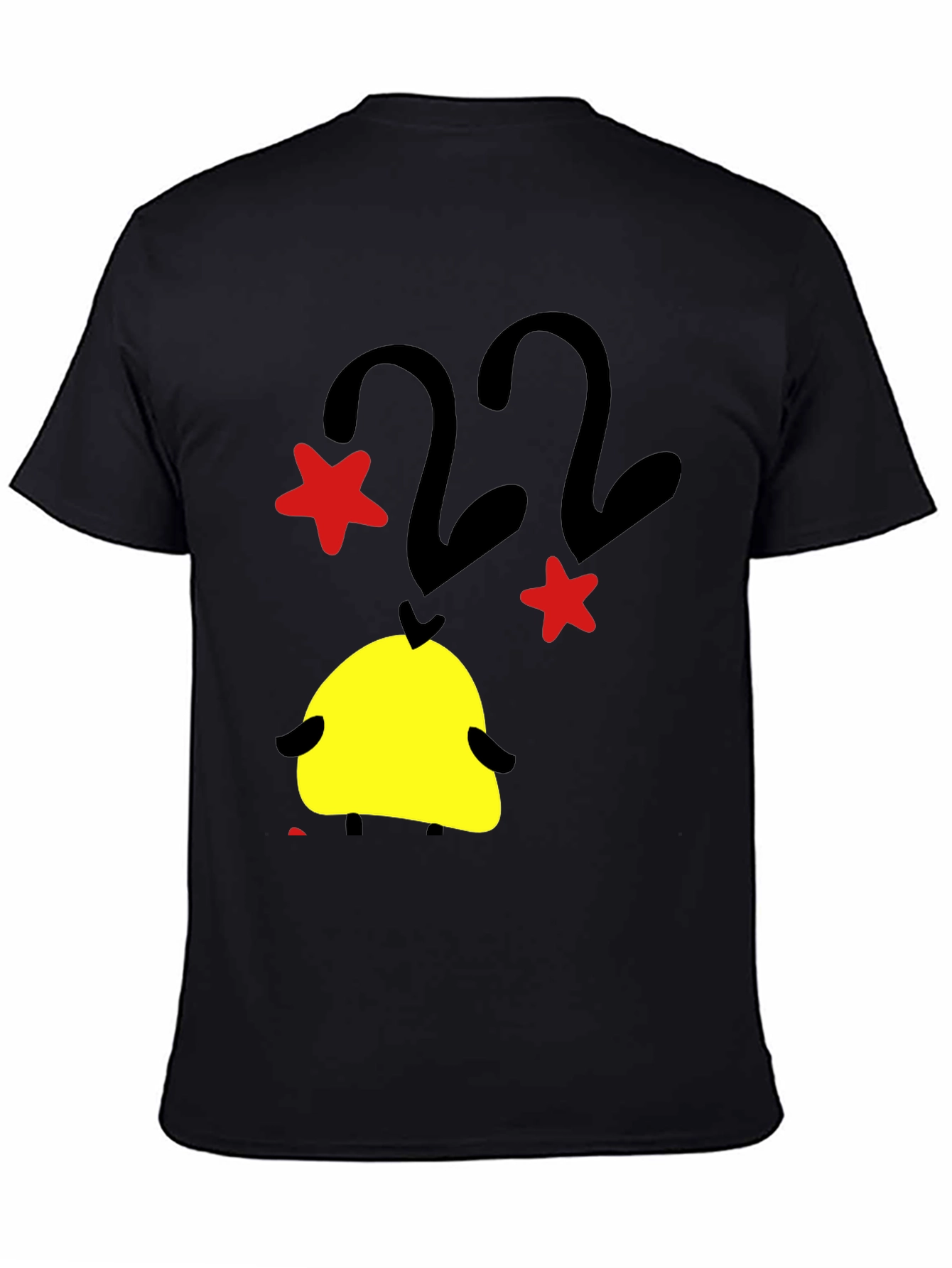 Black T-Shirt with Cartoon Duck and Star Graphic