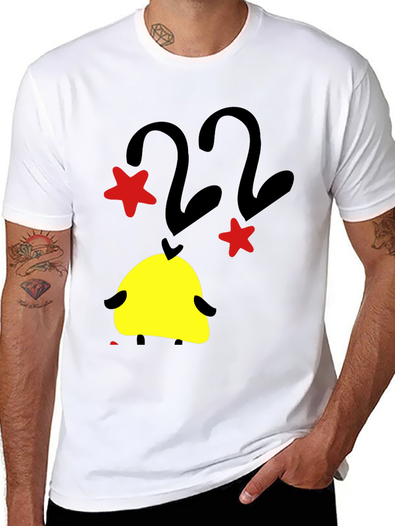 Black T-Shirt with Cartoon Duck and Star Graphic
