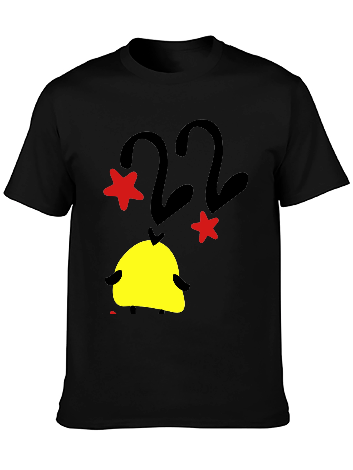 Black T-Shirt with Cartoon Duck and Star Graphic