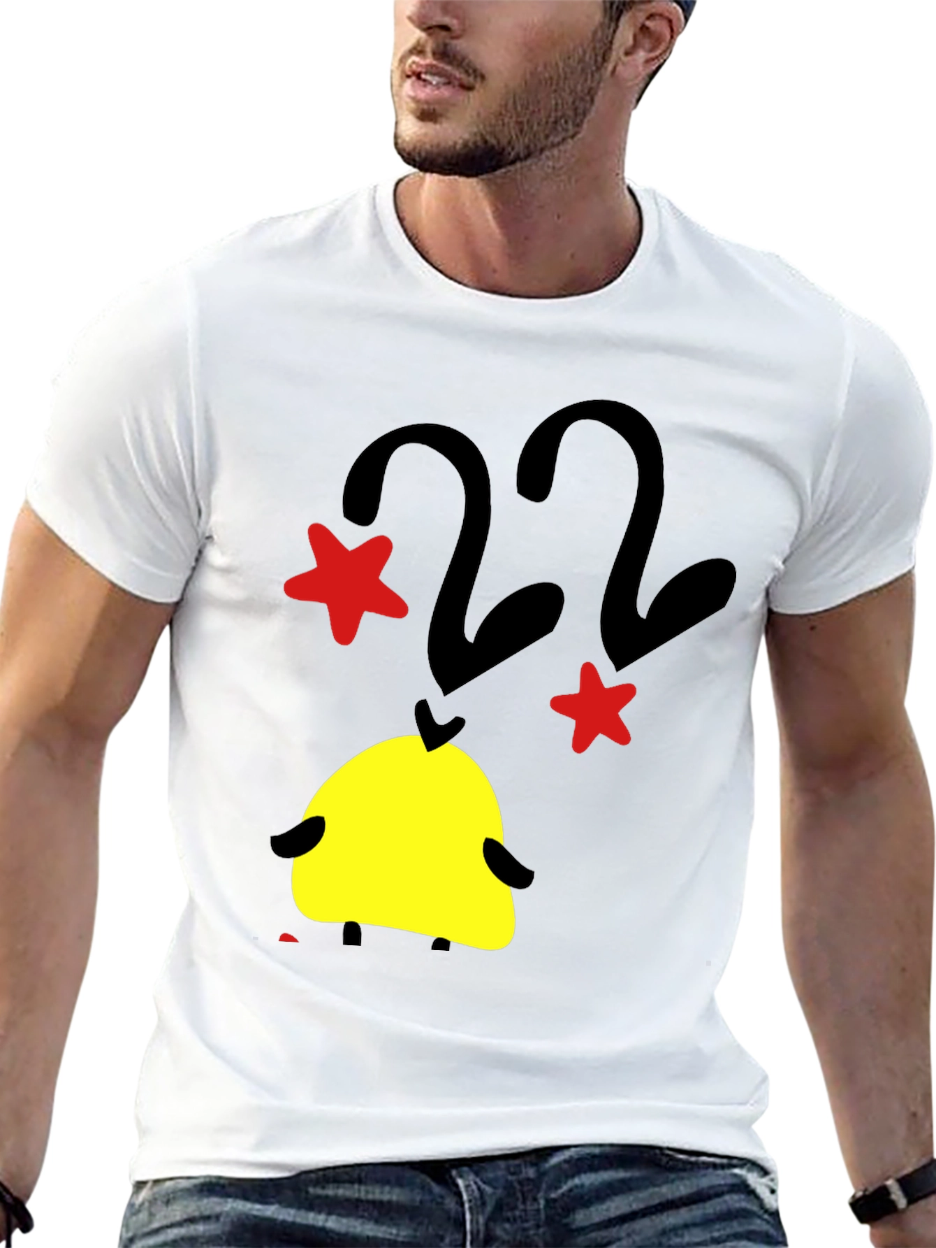 Black T-Shirt with Cartoon Duck and Star Graphic