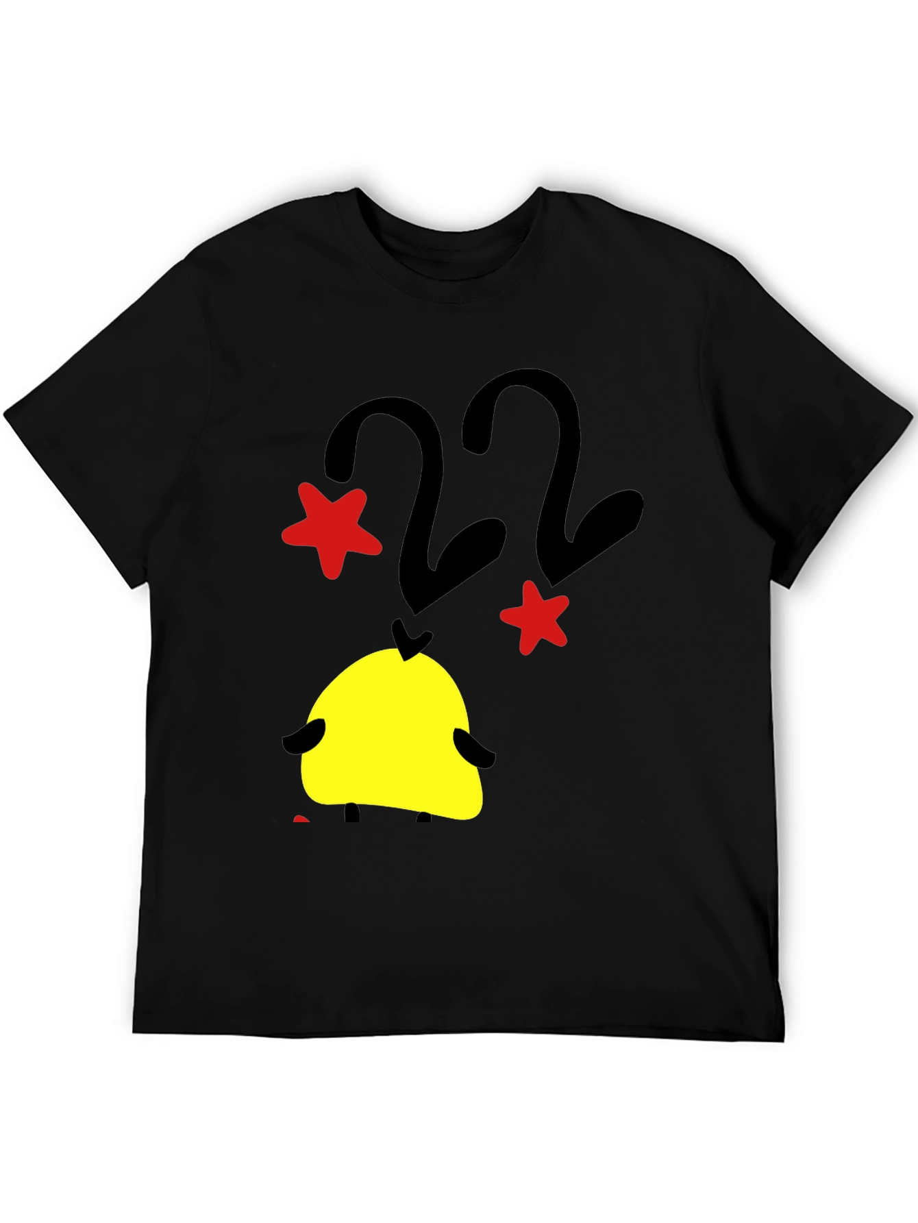 Black T-Shirt with Cartoon Duck and Star Graphic