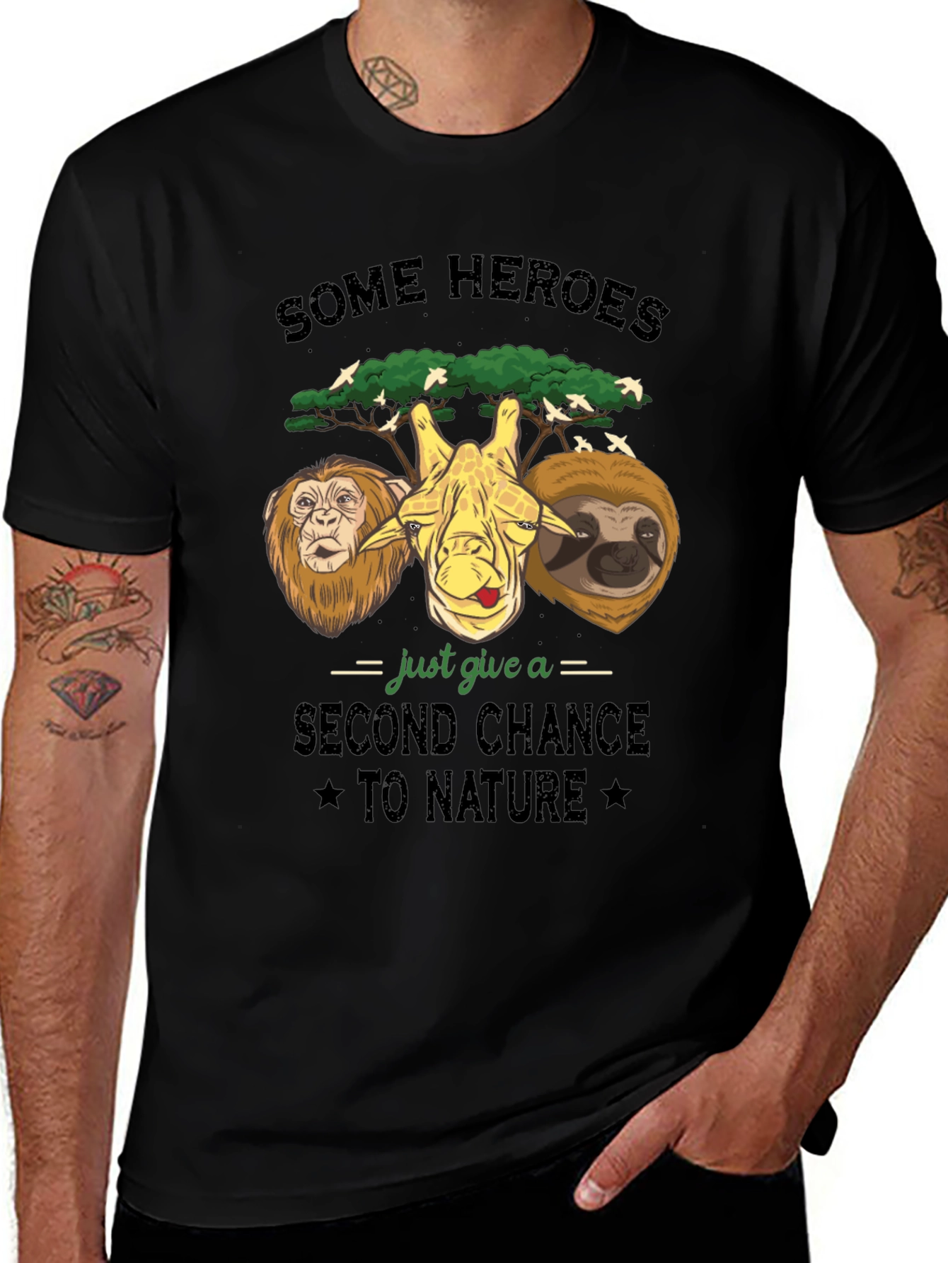 Some Heroes Nature T-Shirt: Lion Giraffe Sloth Graphic Tee