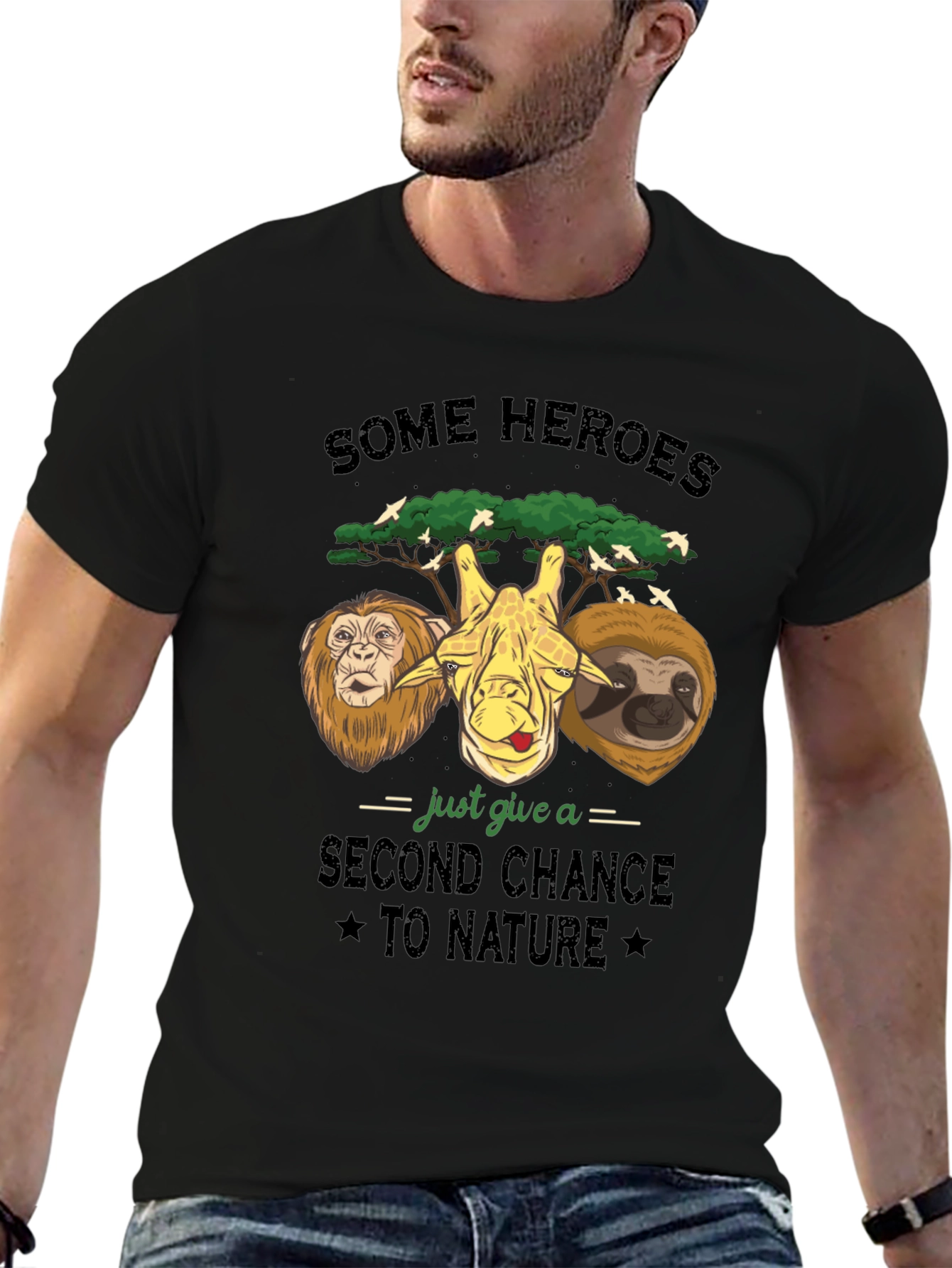 Some Heroes Nature T-Shirt: Lion Giraffe Sloth Graphic Tee
