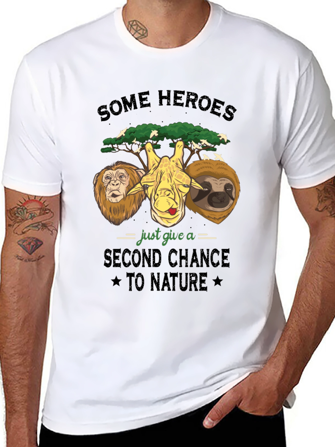 Some Heroes Nature T-Shirt: Lion Giraffe Sloth Graphic Tee