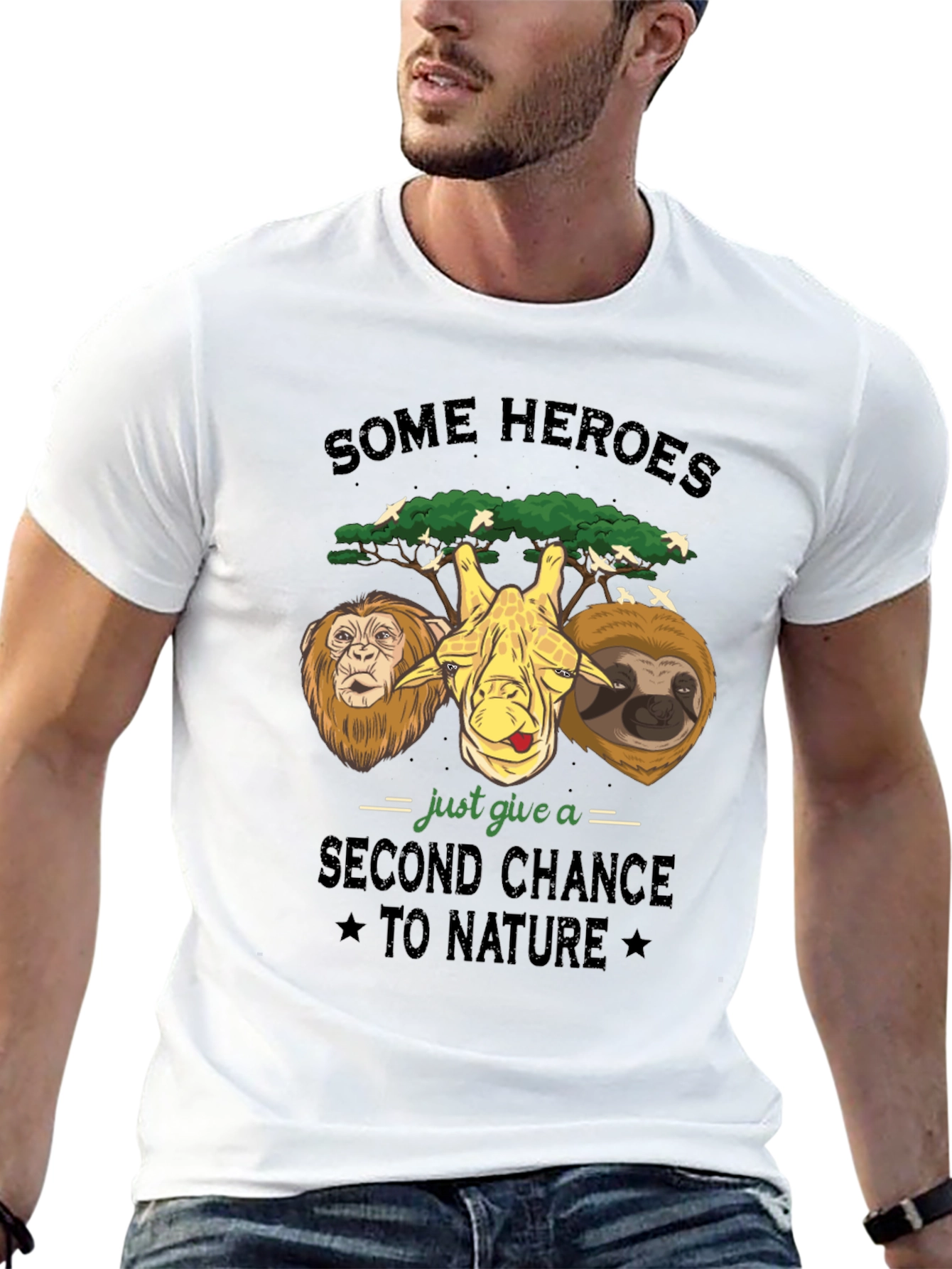 Some Heroes Nature T-Shirt: Lion Giraffe Sloth Graphic Tee
