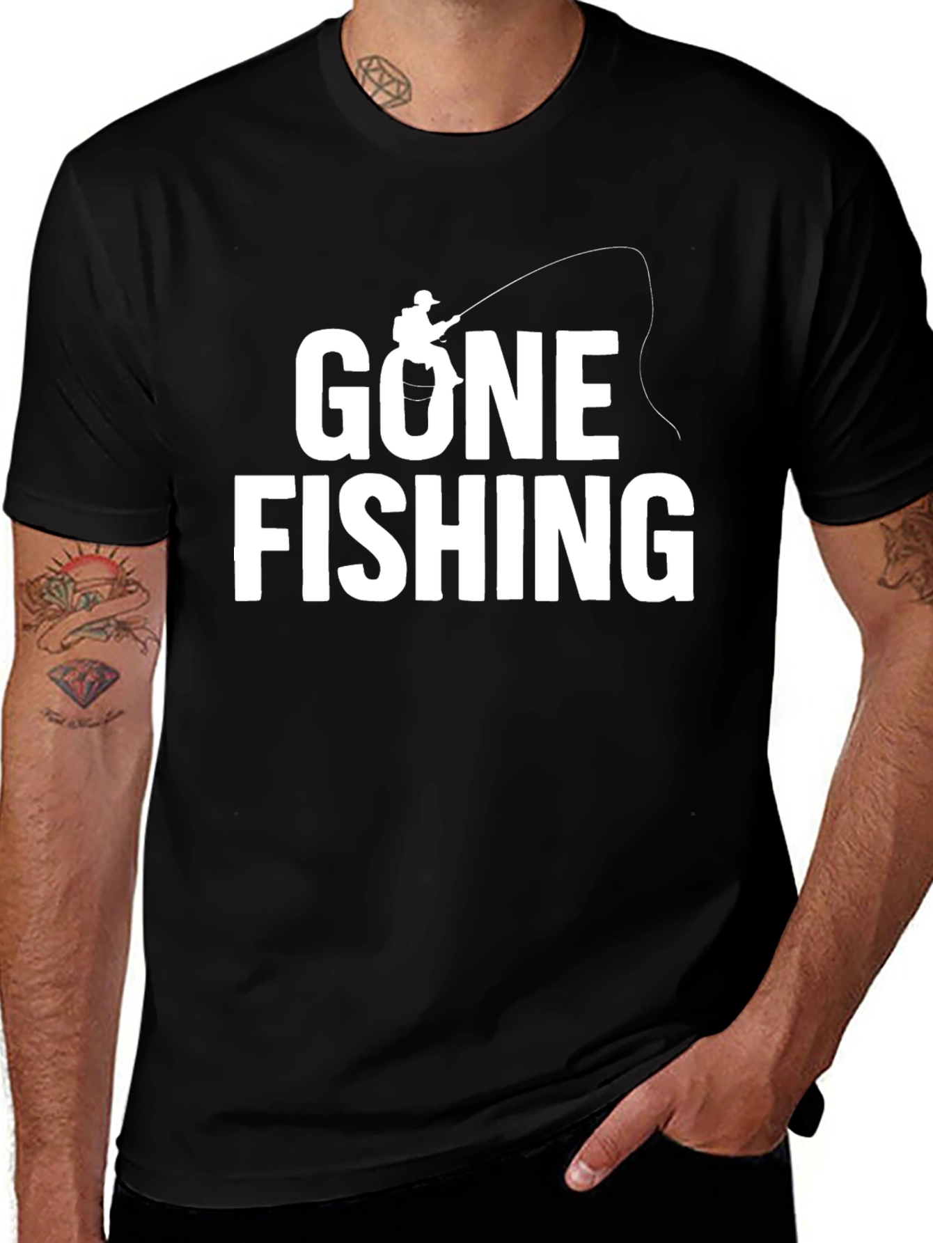 Gone Fishing Black Graphic Tee