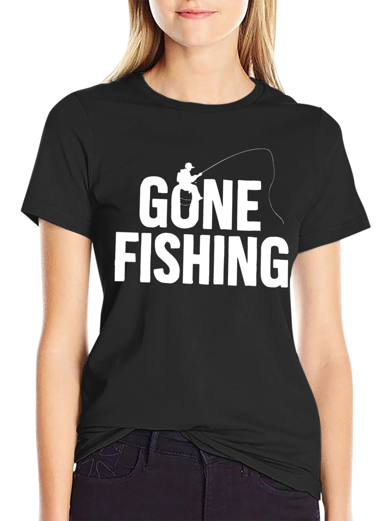 Gone Fishing Black Graphic Tee