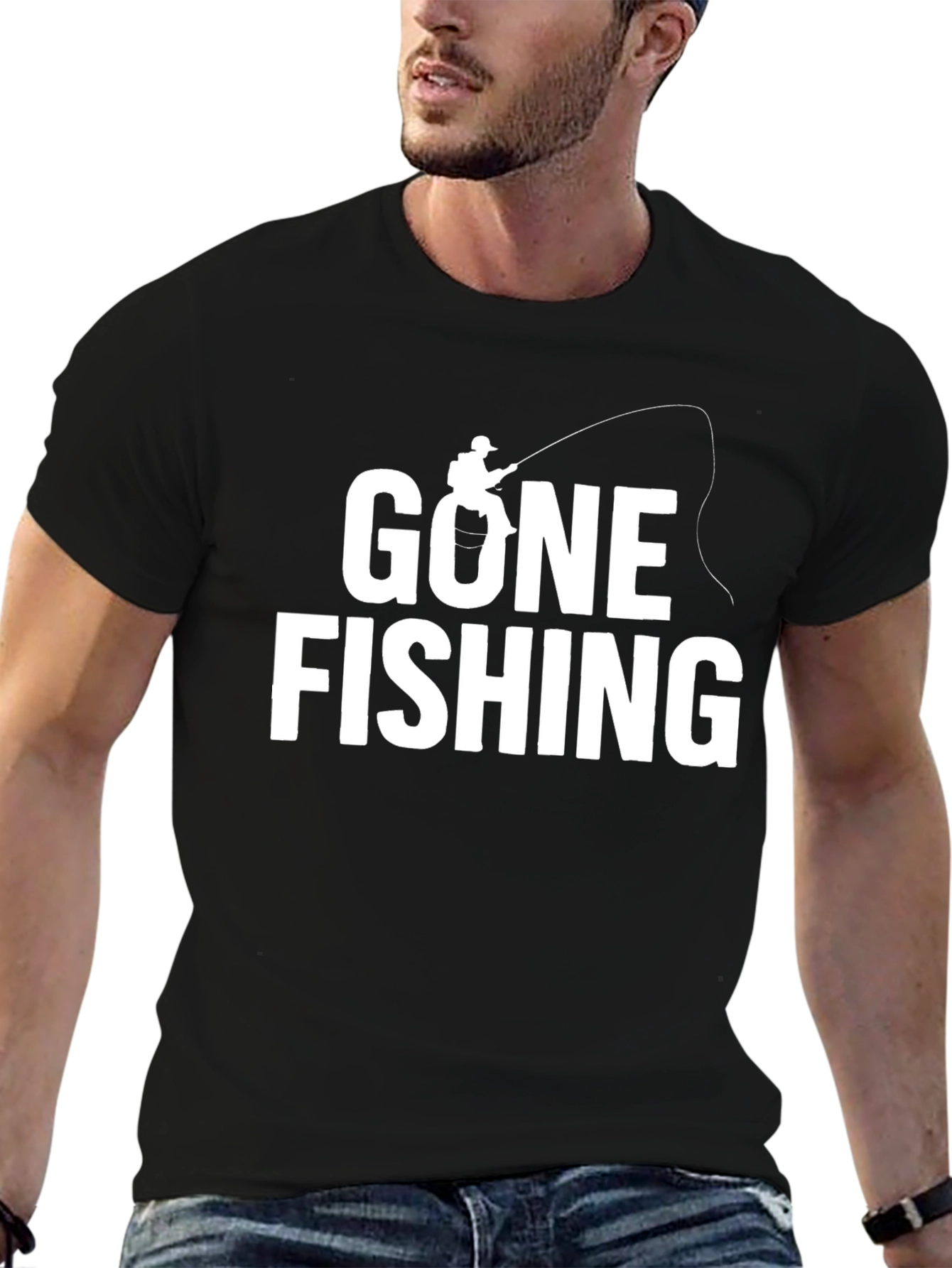 Gone Fishing Black Graphic Tee