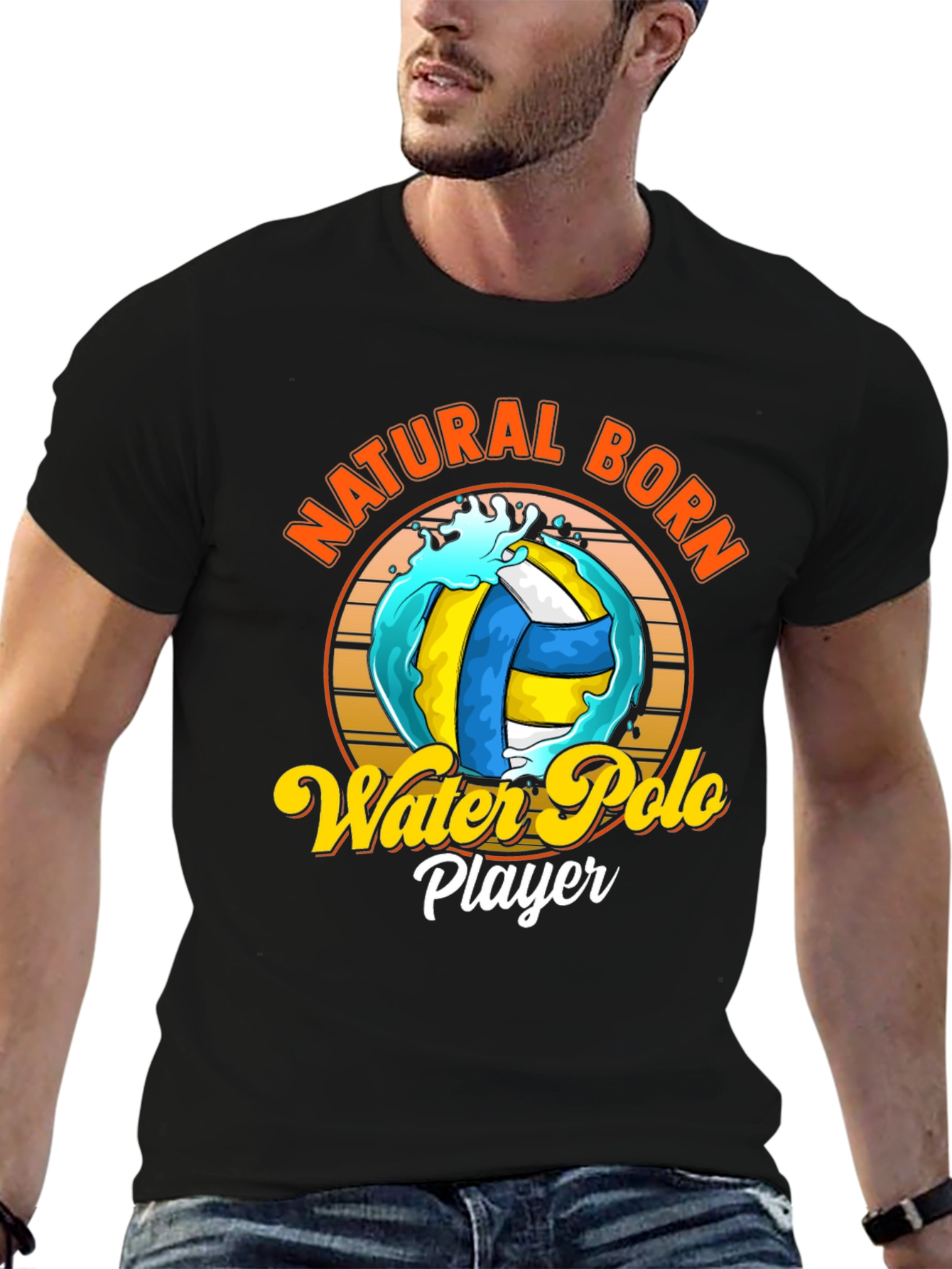 Natural Born Water Polo Player Black T-Shirt
