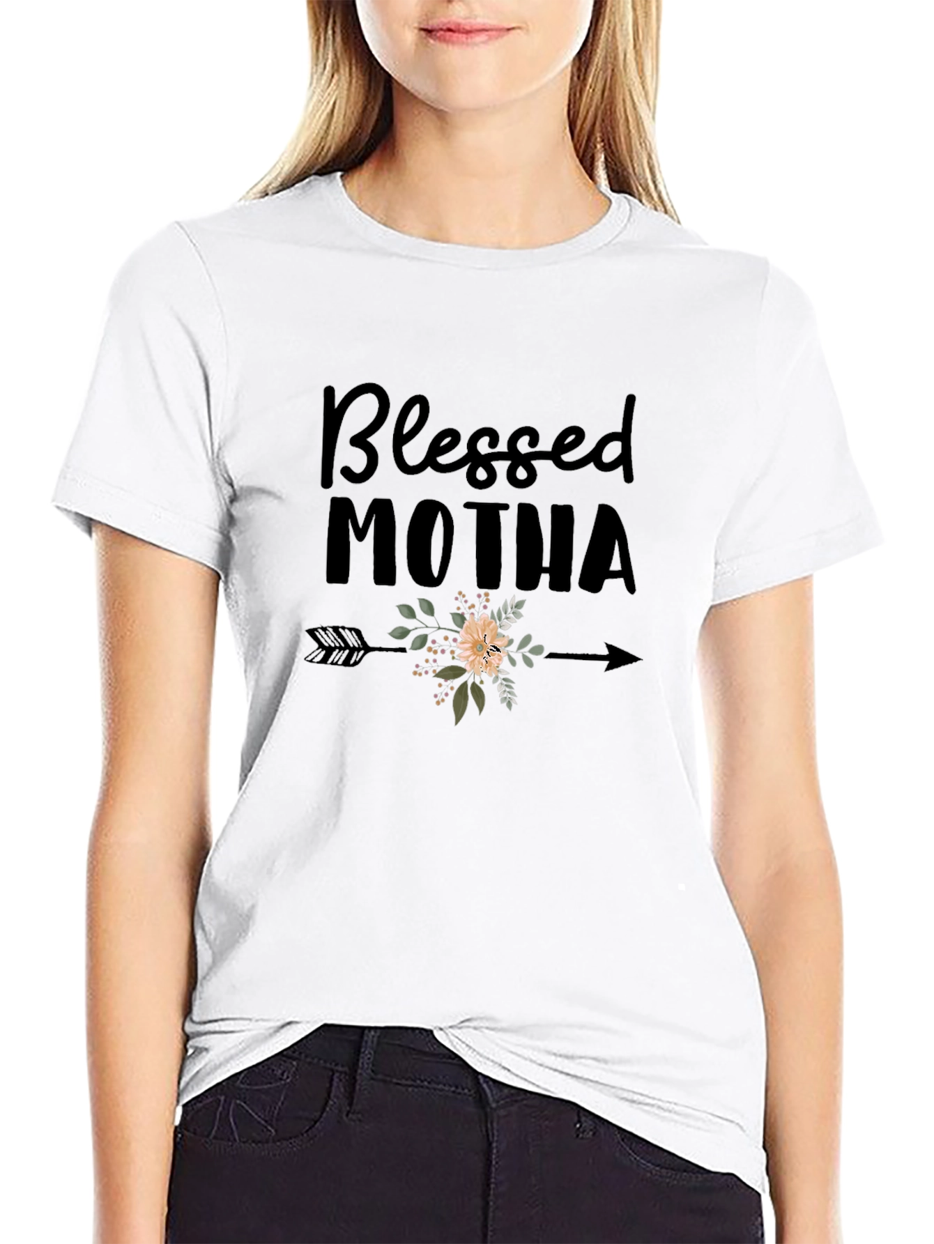 Blessed Motha Floral Arrow Graphic Tee