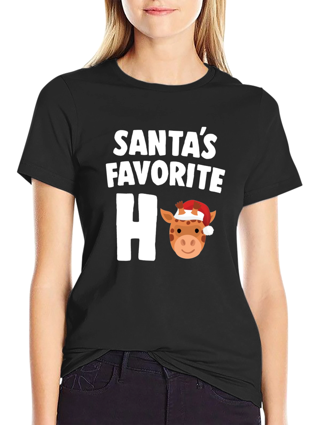 Santas Favorite Ho Ho Ho Giraffe Holiday T-Shirt